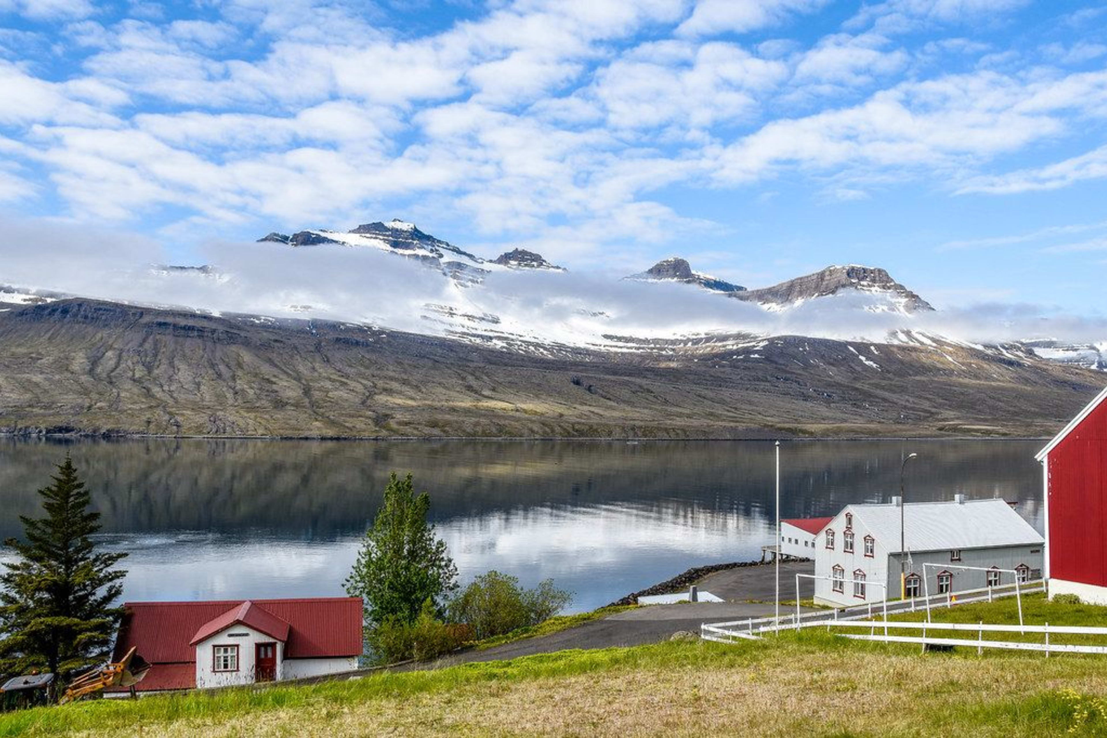 Faskrudsfjordur with lake and glacier