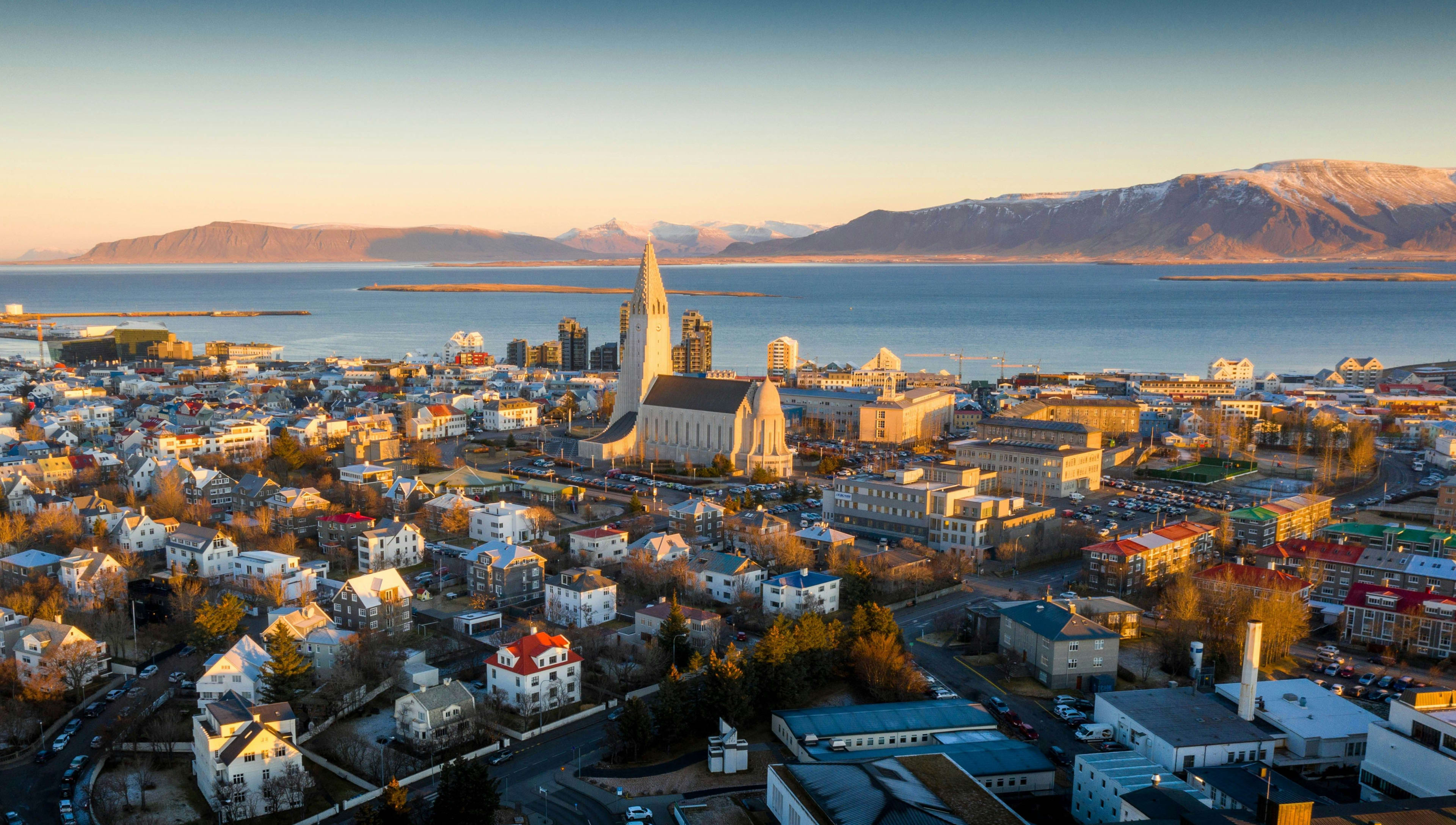 Reykjavik bathed in sunset