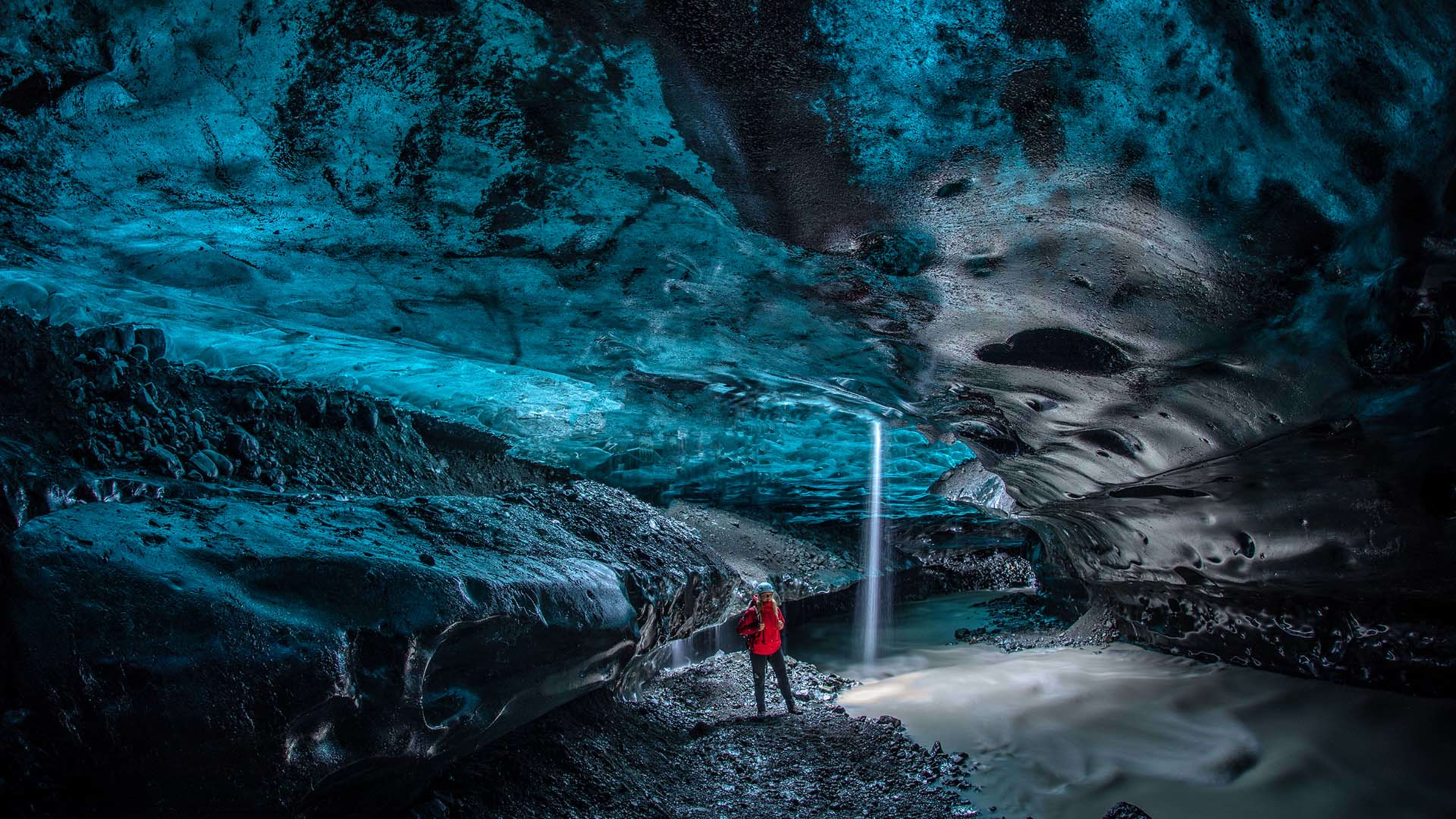 crystal ice cave tour beam of light