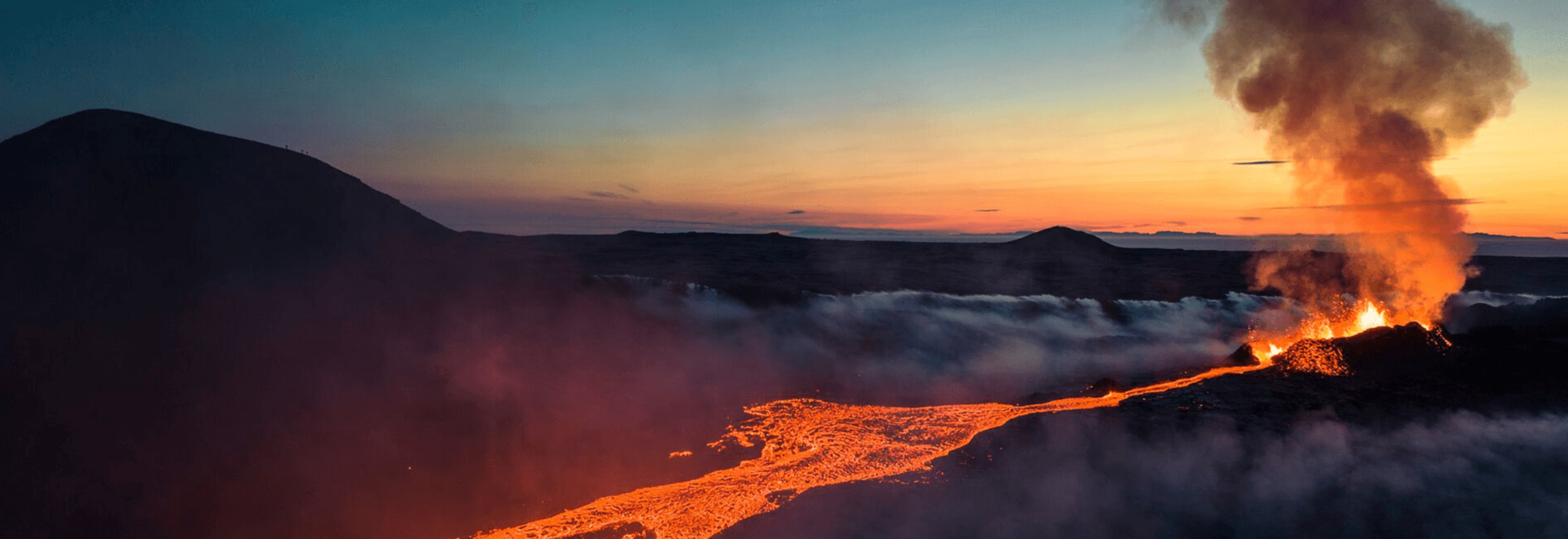 panoramic view of iceland volcano eruption