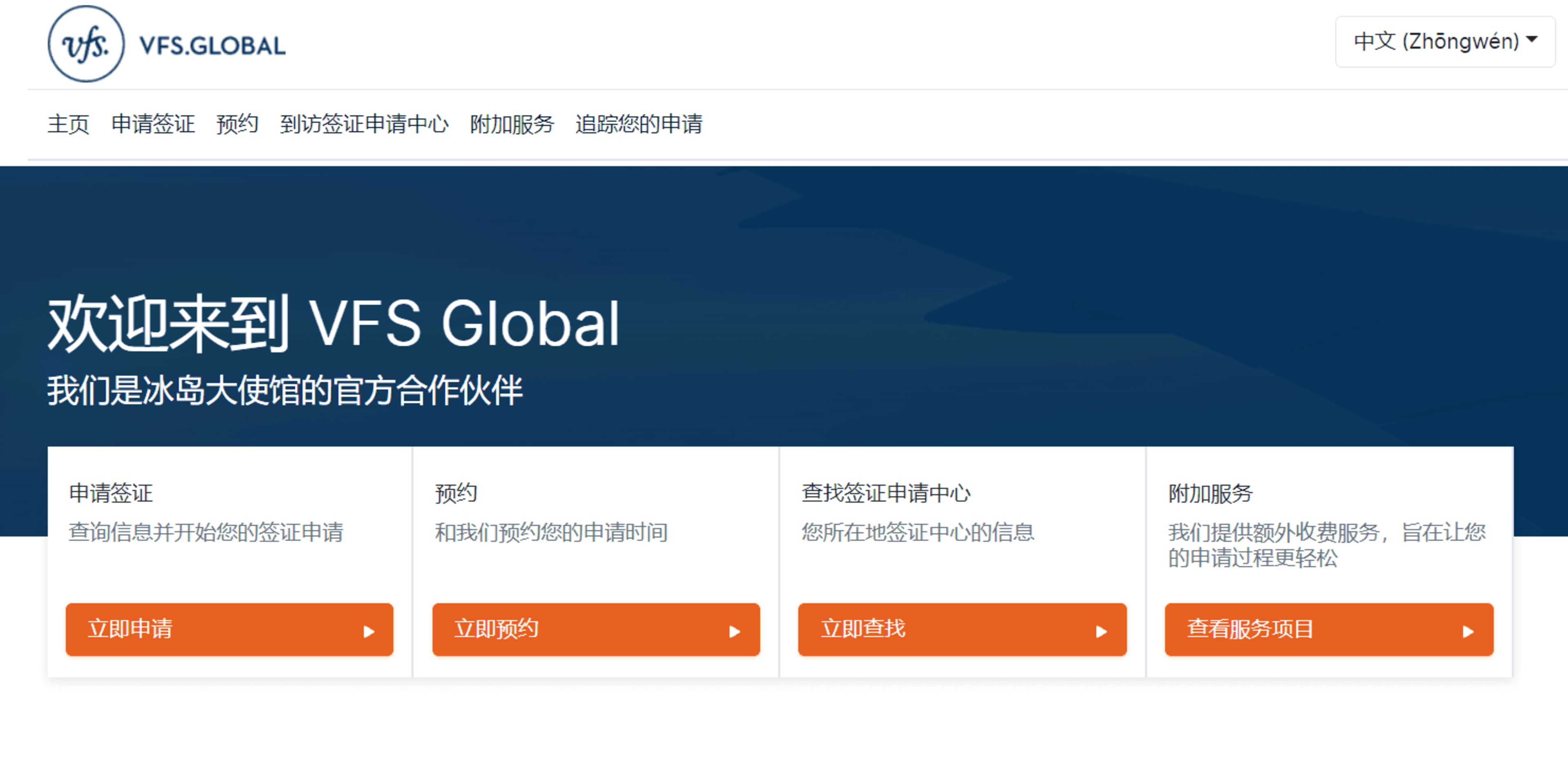 VFS Global website screenshot