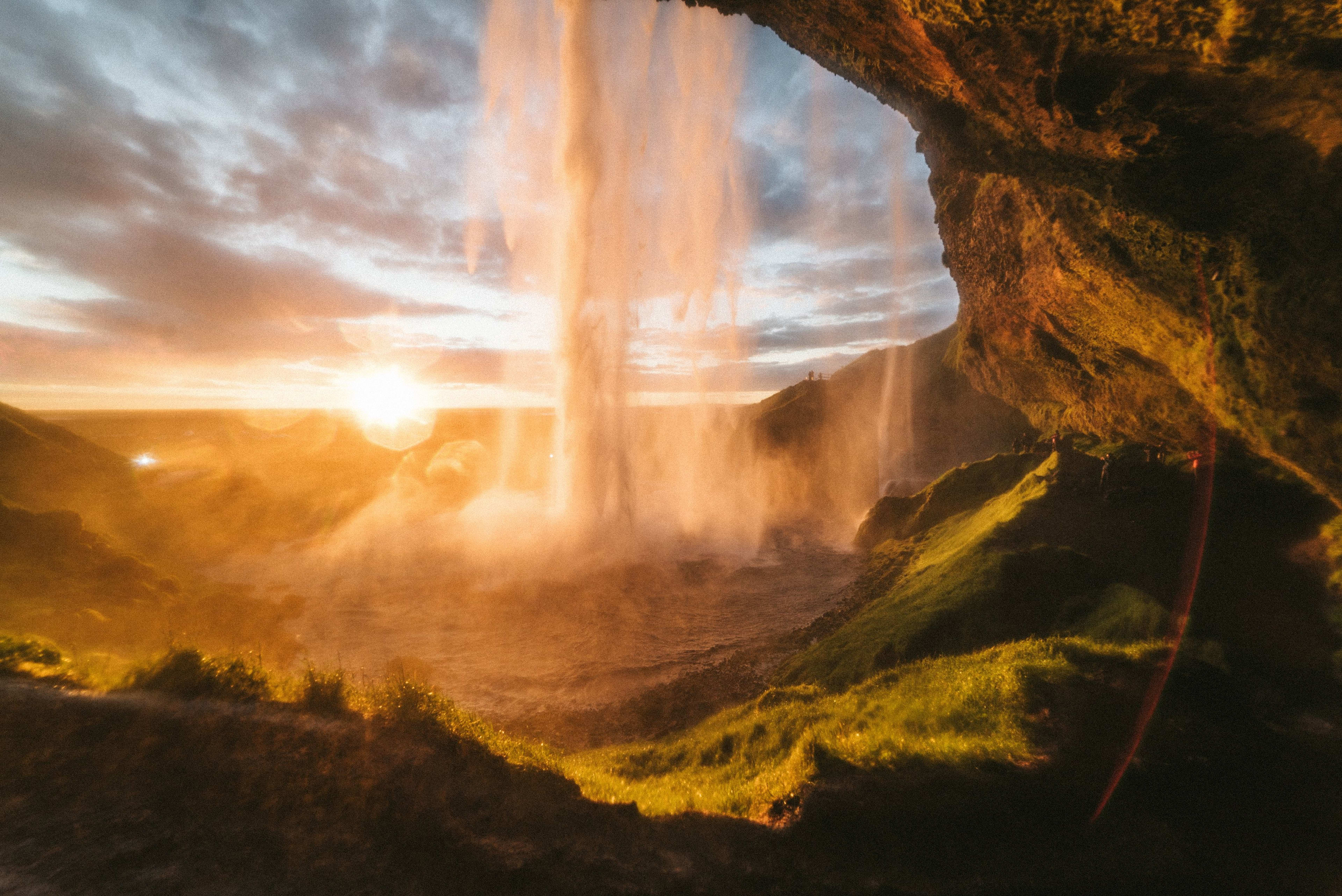 seljalandsfoss with sunset