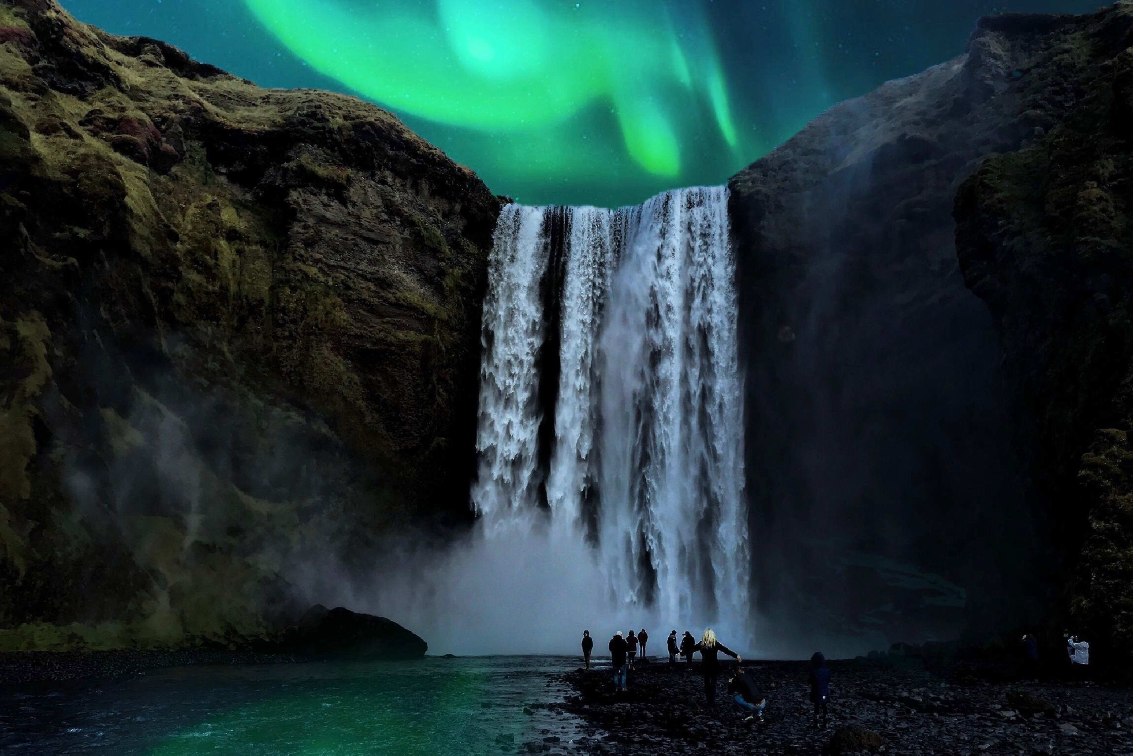 skogafoss with aurora