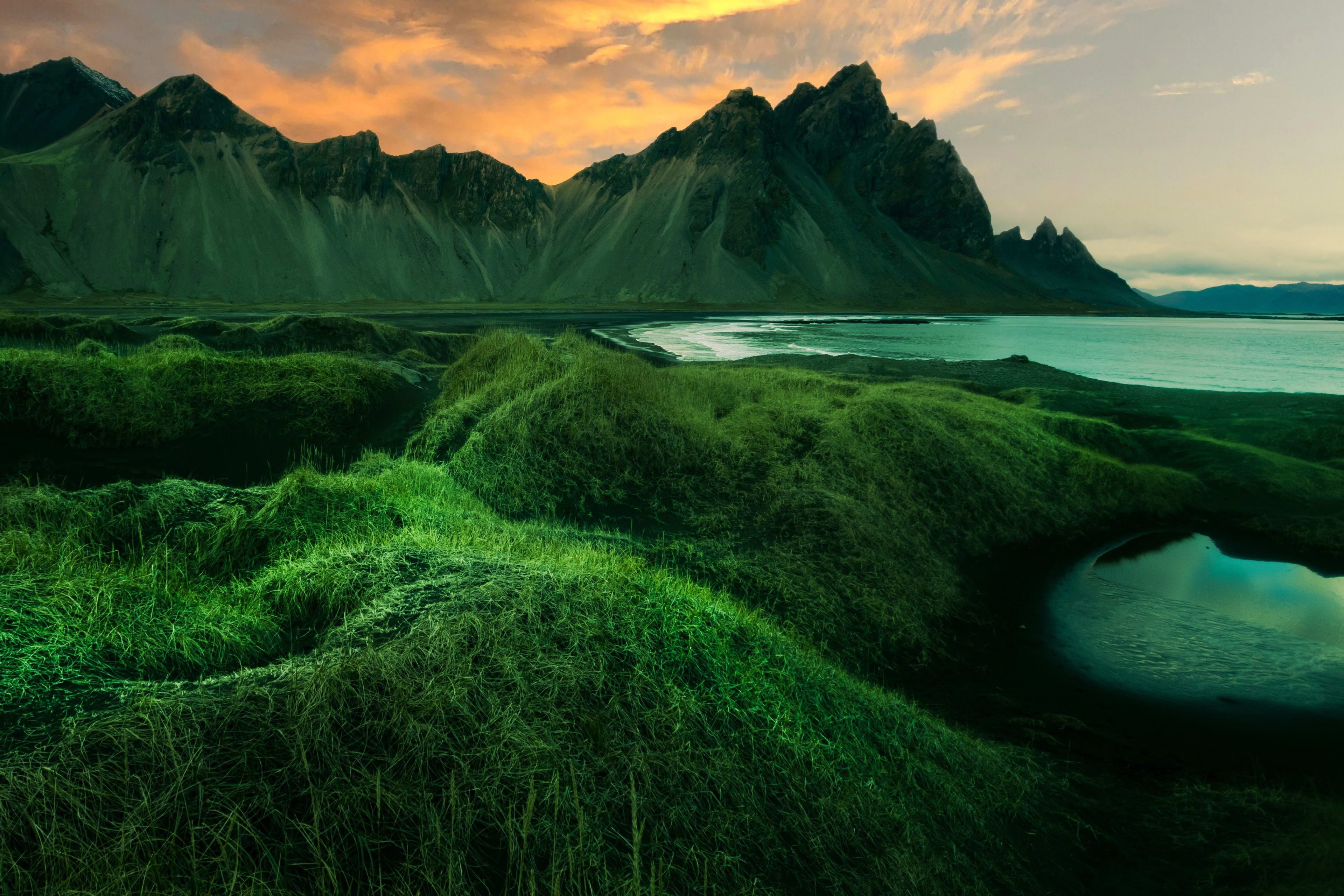 green vestrahorn under sunset glow