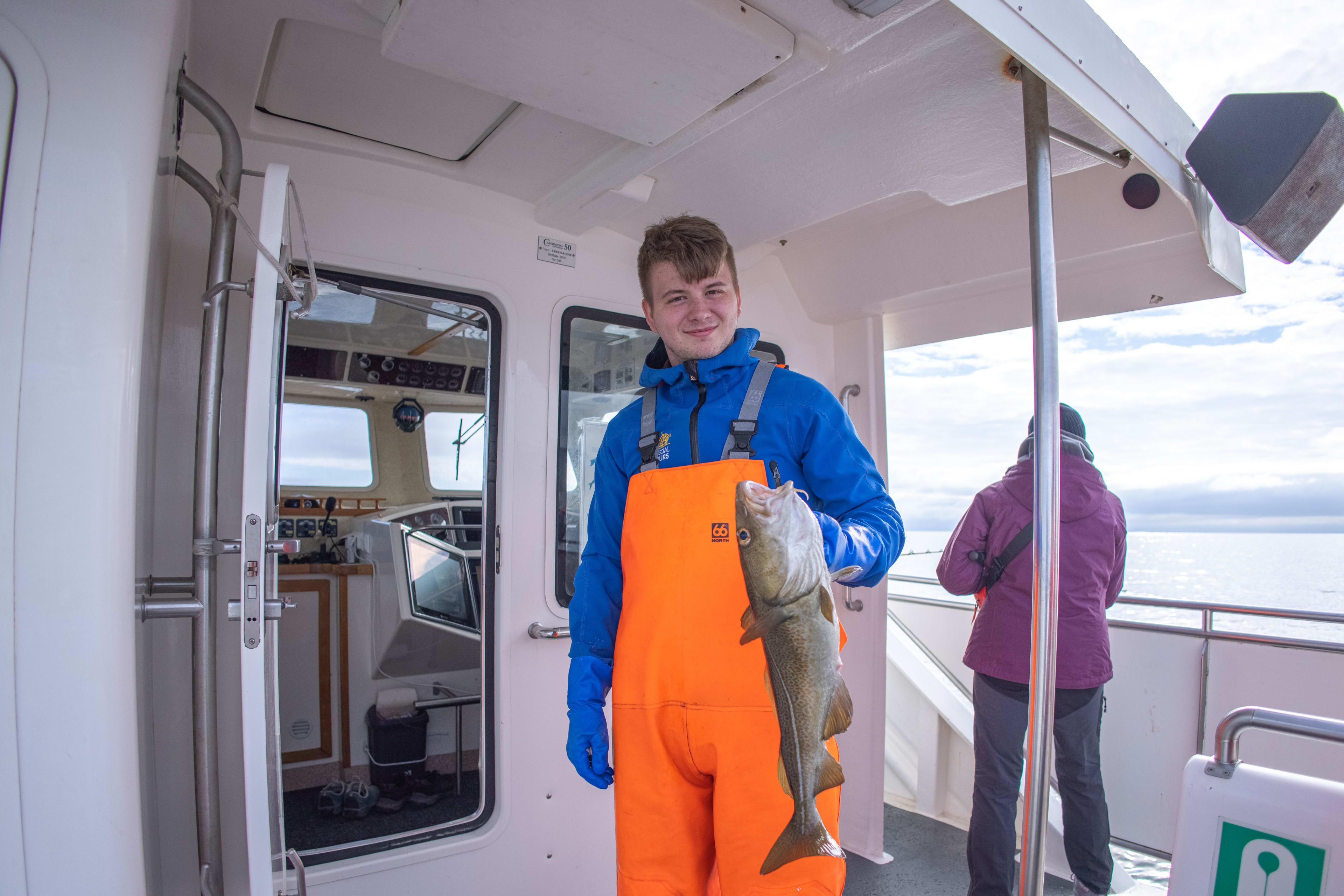 fish catching through icelandic sea angling