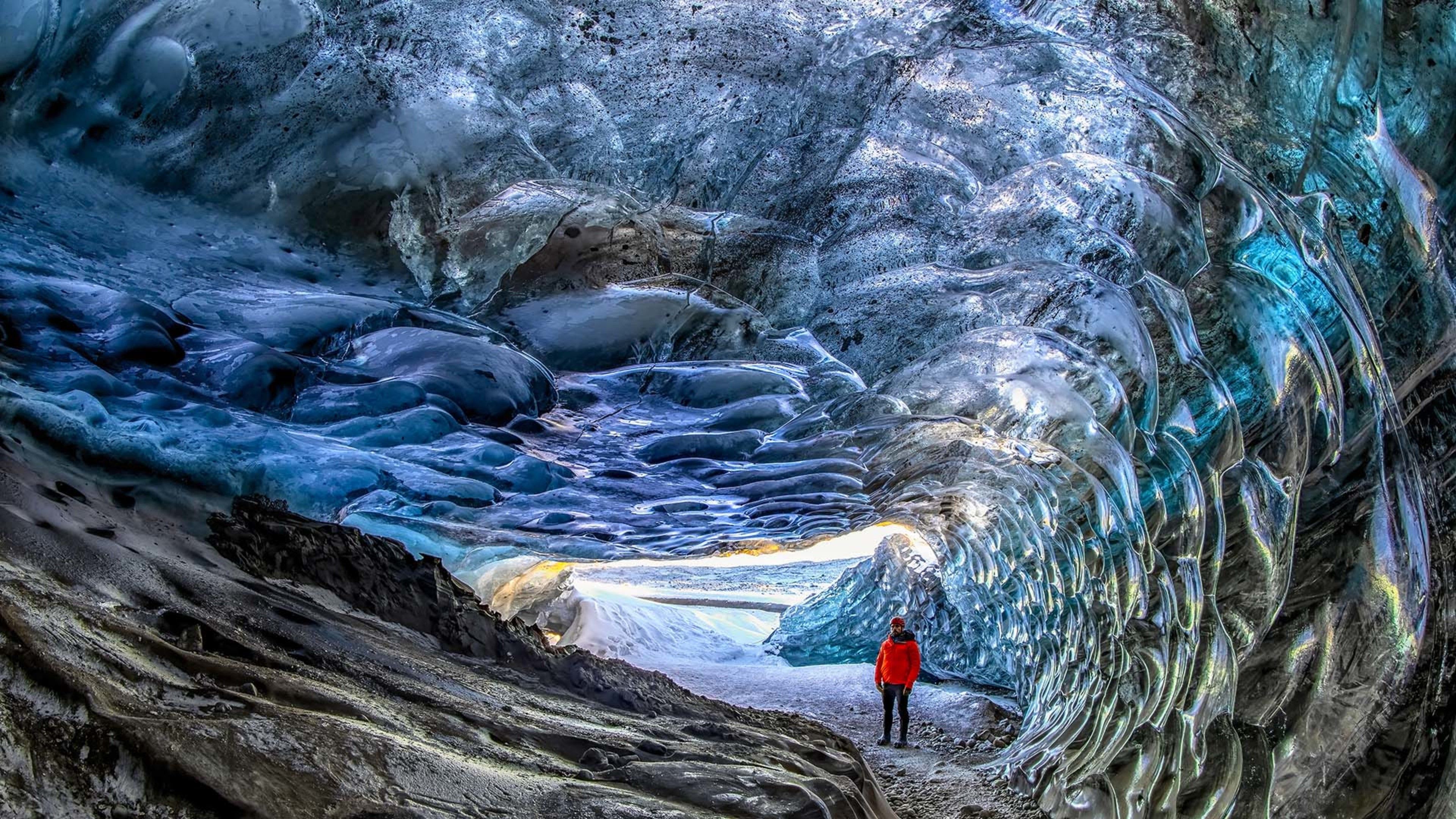 man in the blue ice cave