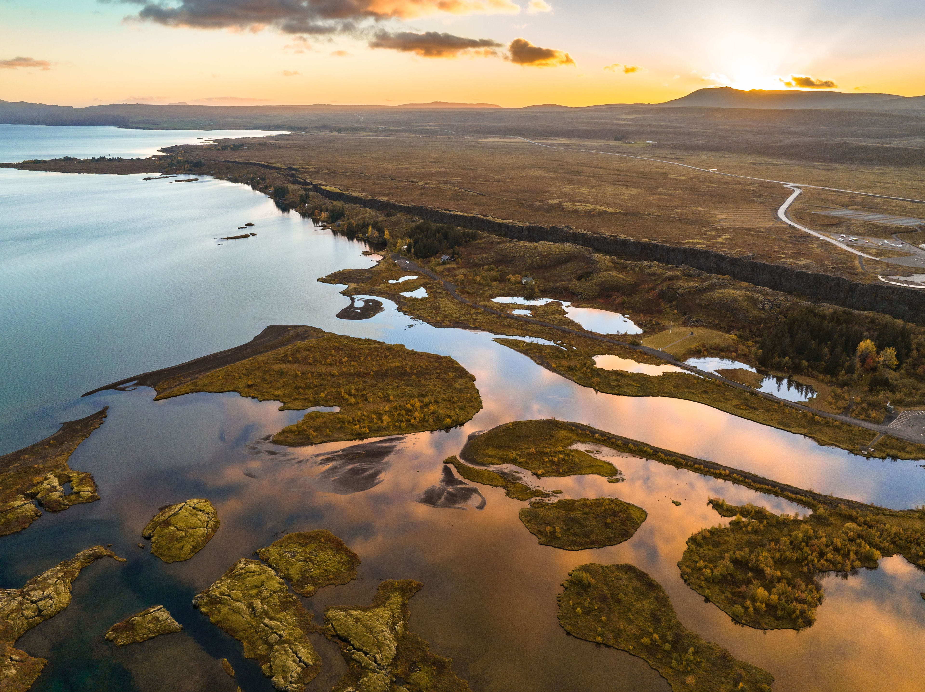 autumn thingvellir with great sunlight