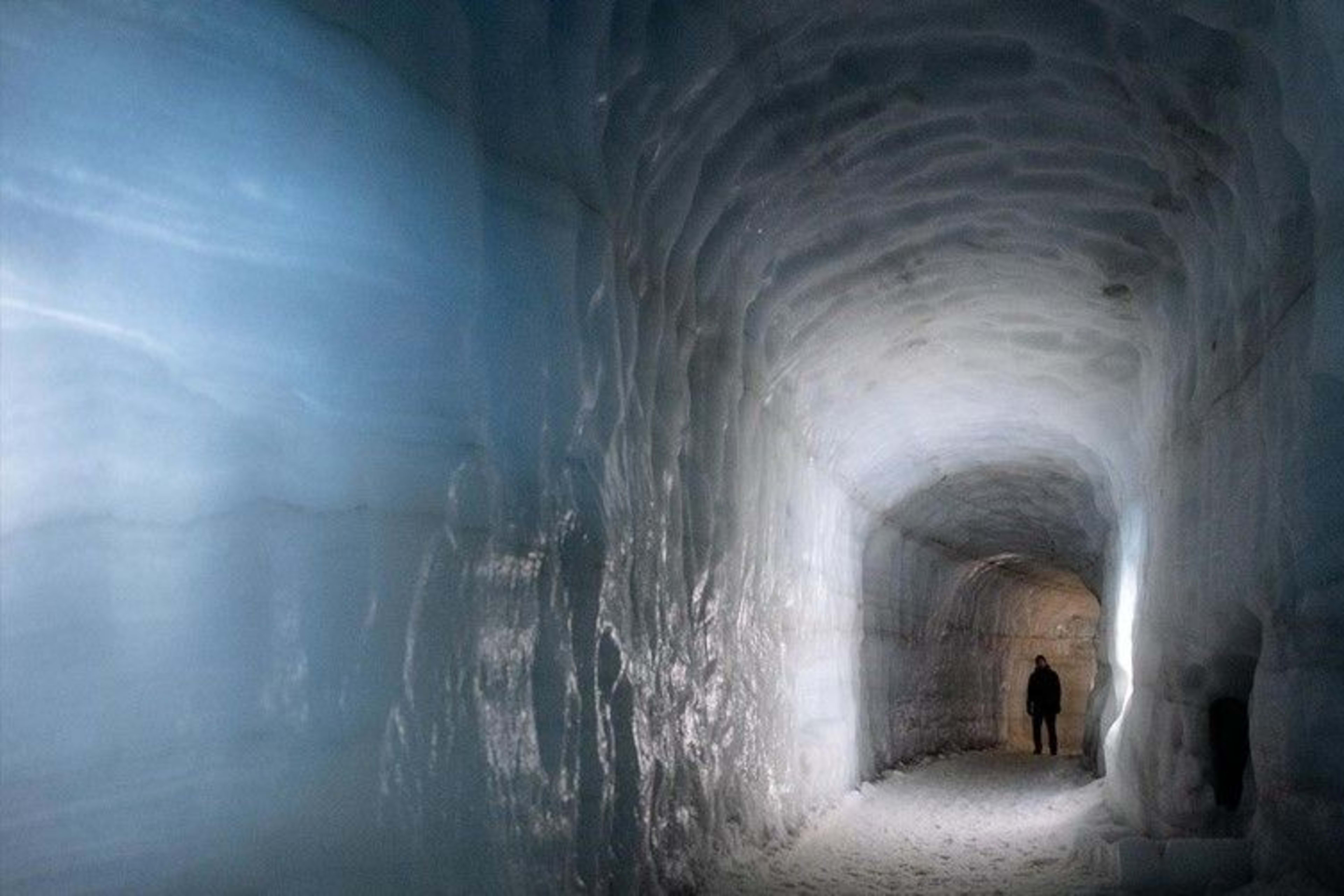 man in langjokull ice cave