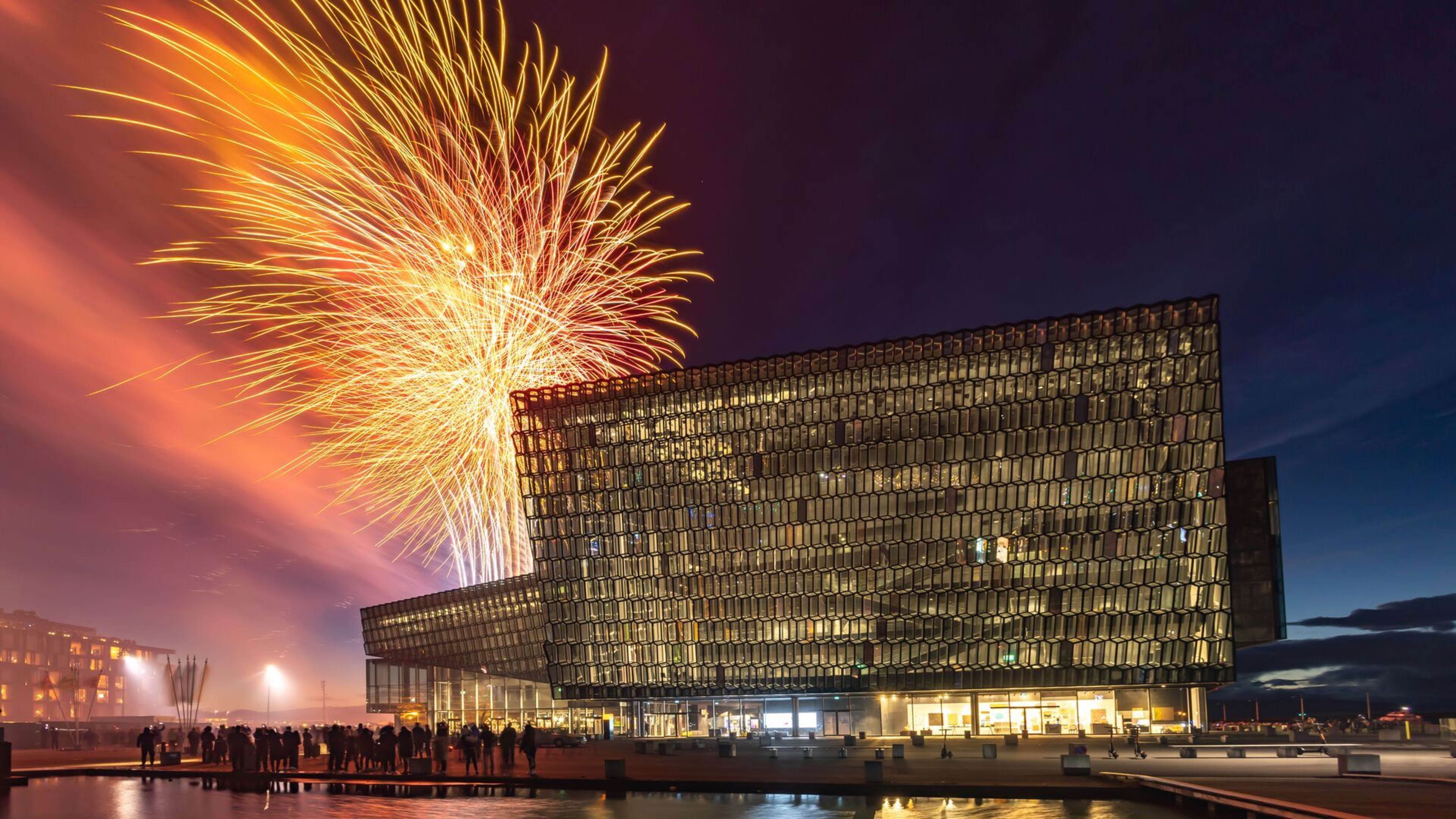 beautiful fireworks at harpa concert hall
