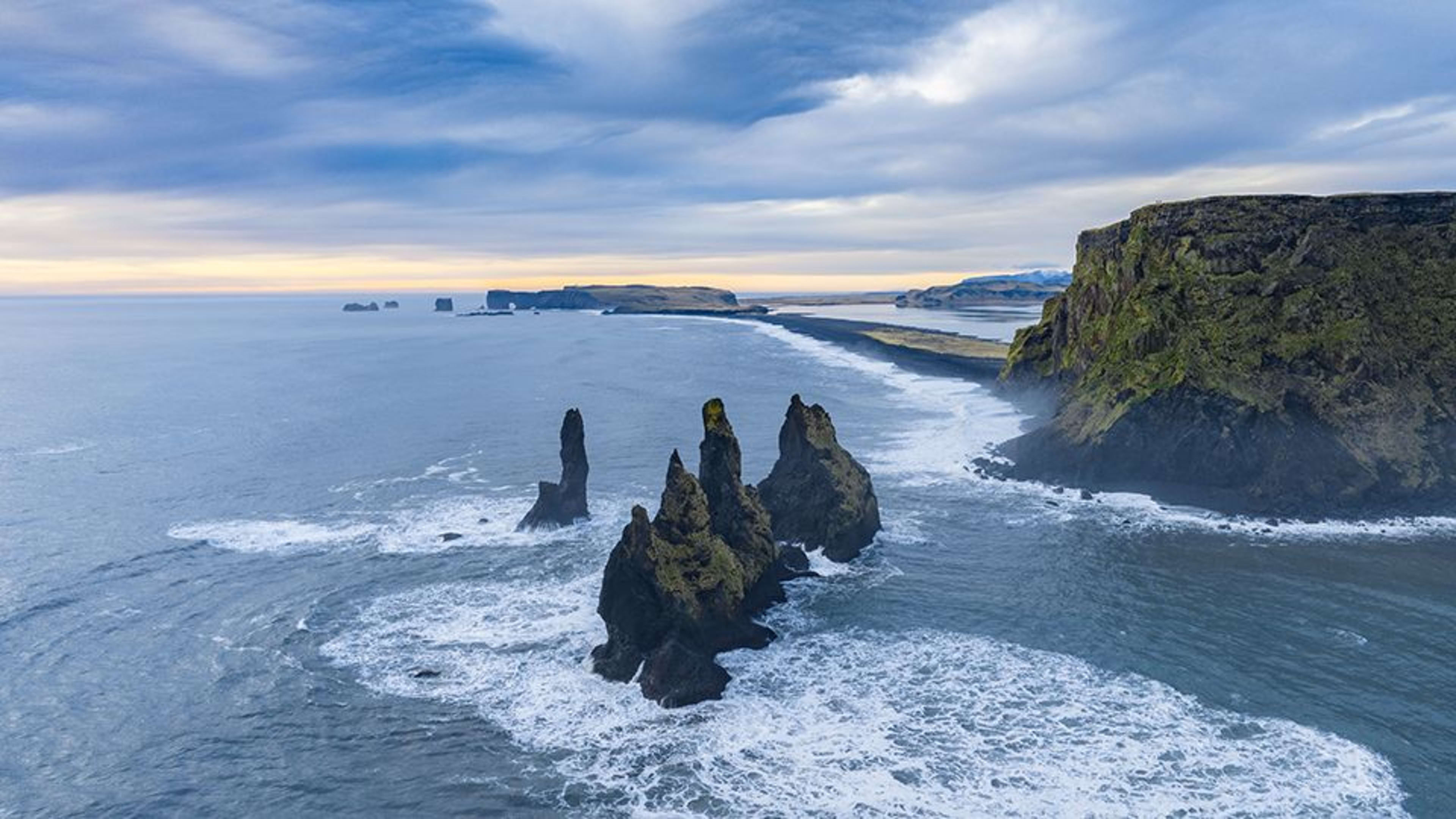 reynisdrangar in pacific ocean