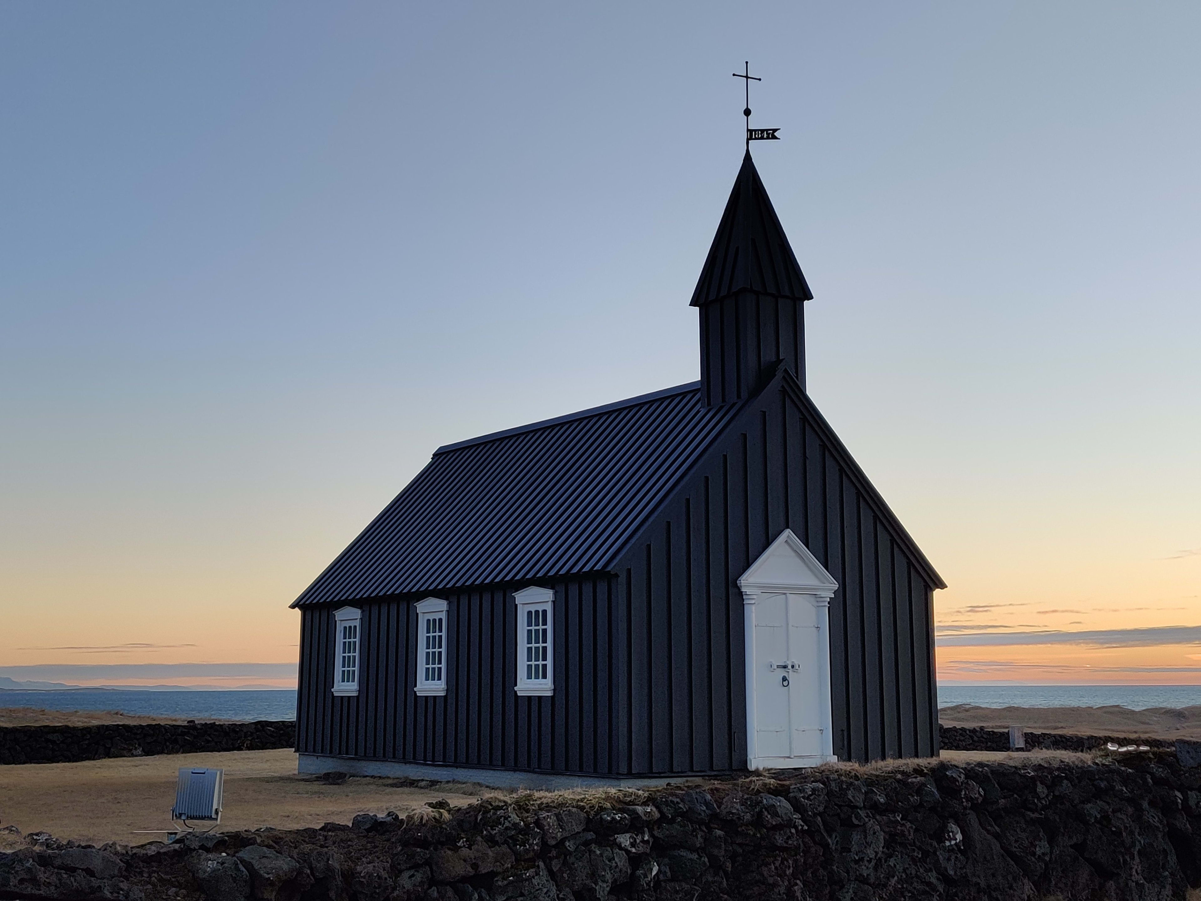 Budakirkja church with sunset