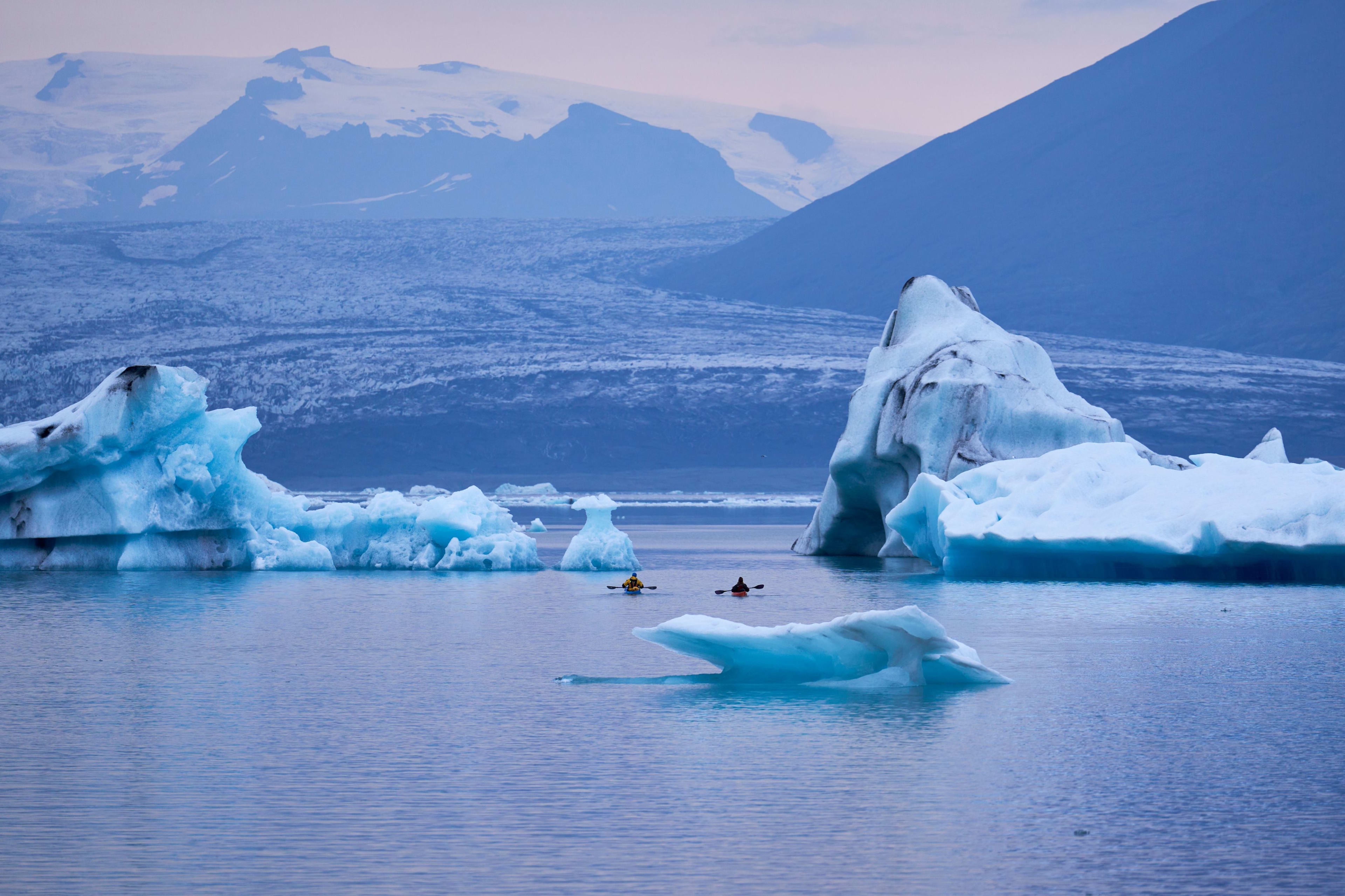 blue and purple glacier lagoon