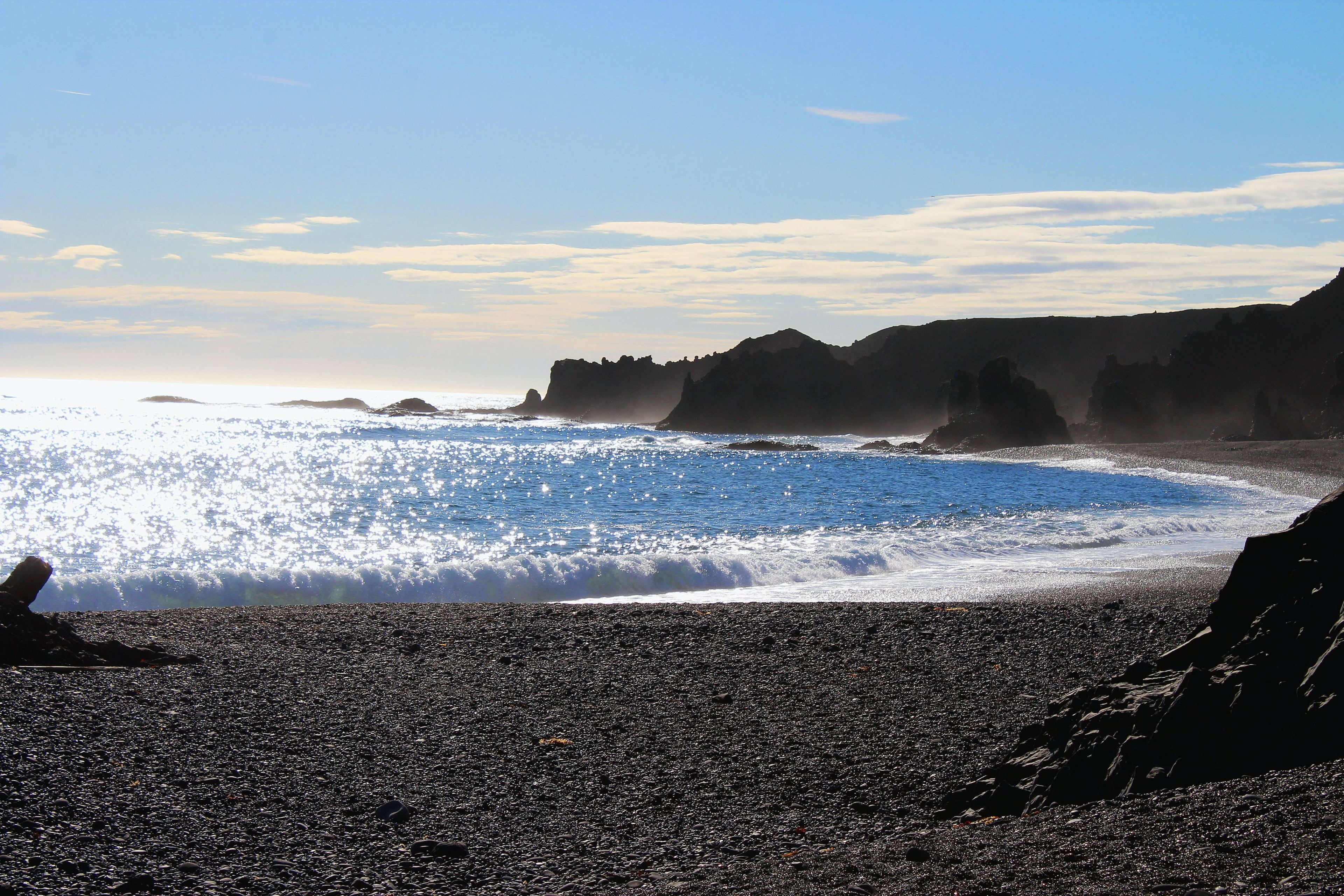 Djupalonssandur black sand beach with glimmer sea