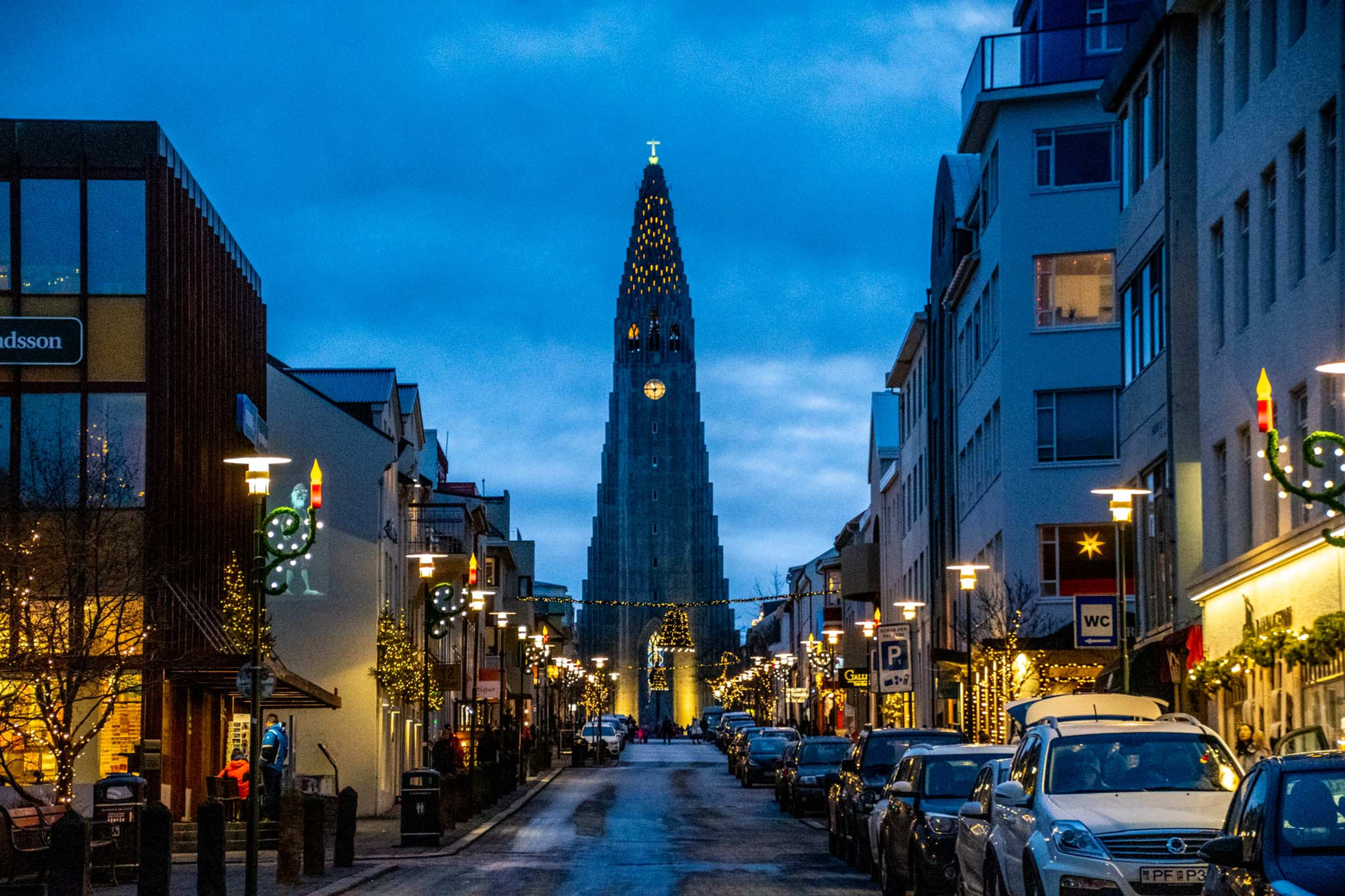 Hallgrimskirkja Church and Reykjavik night