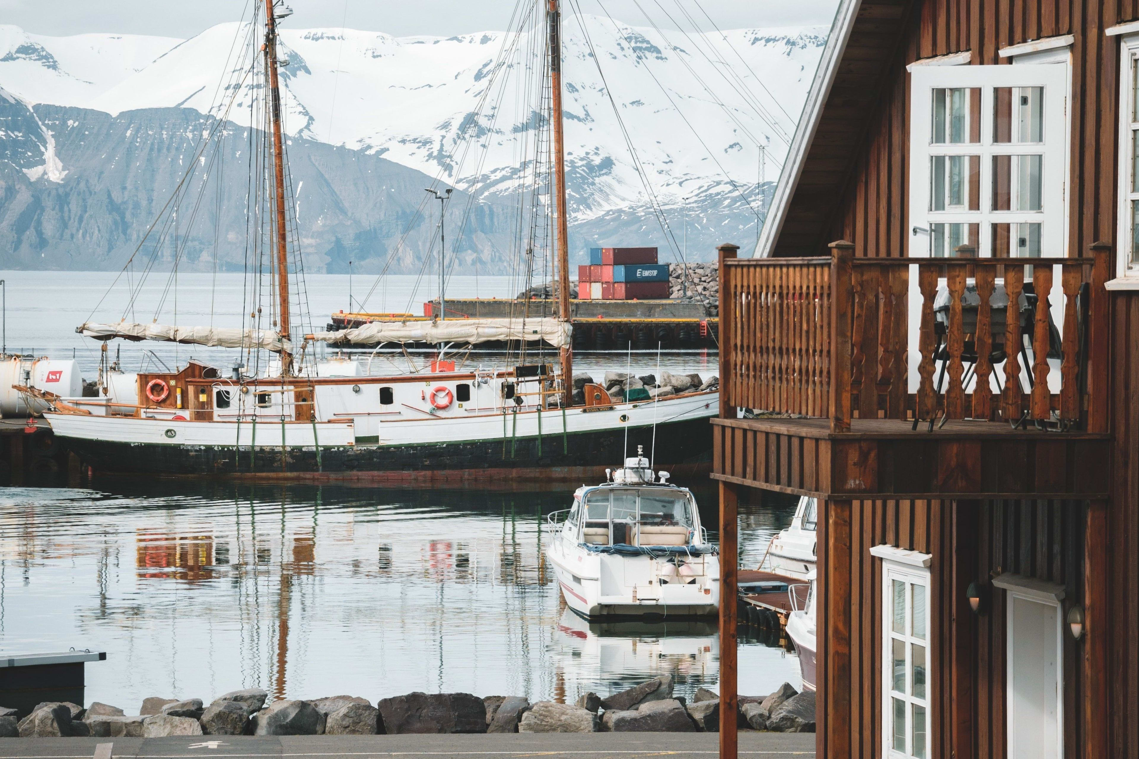 husavik harbor with boats