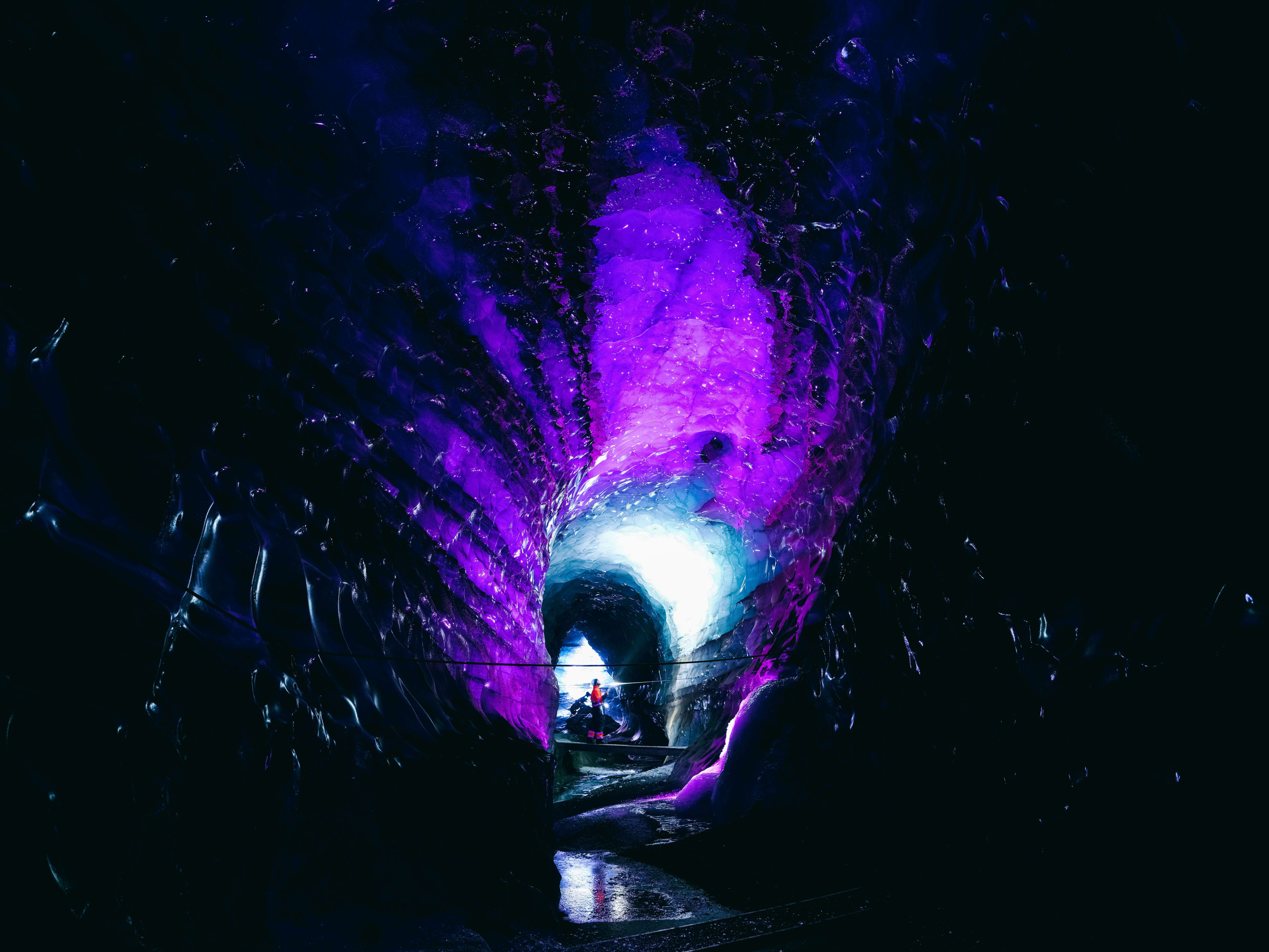 Katla ice cave with a purple glow