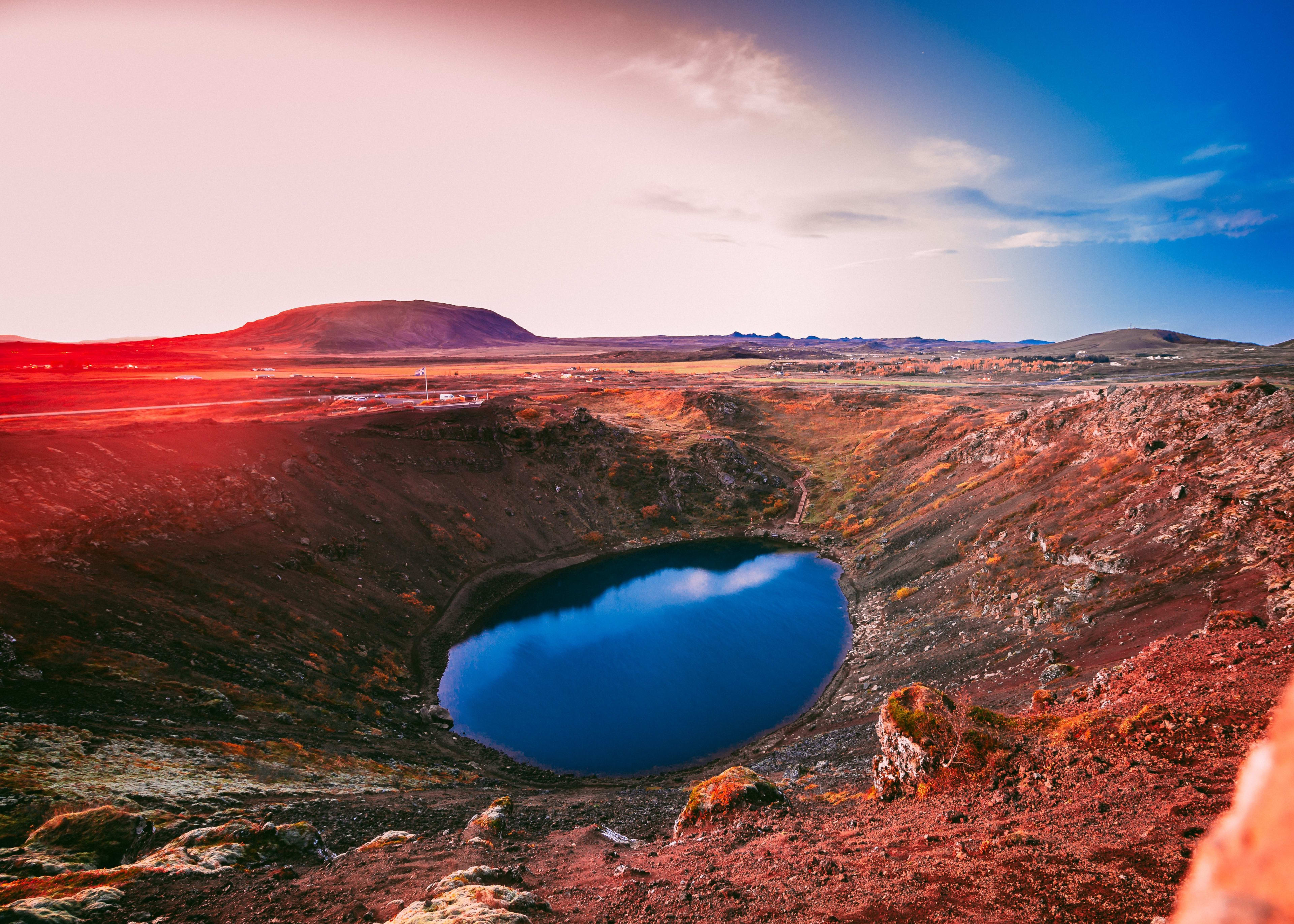 kerid crater in golden circle with halo