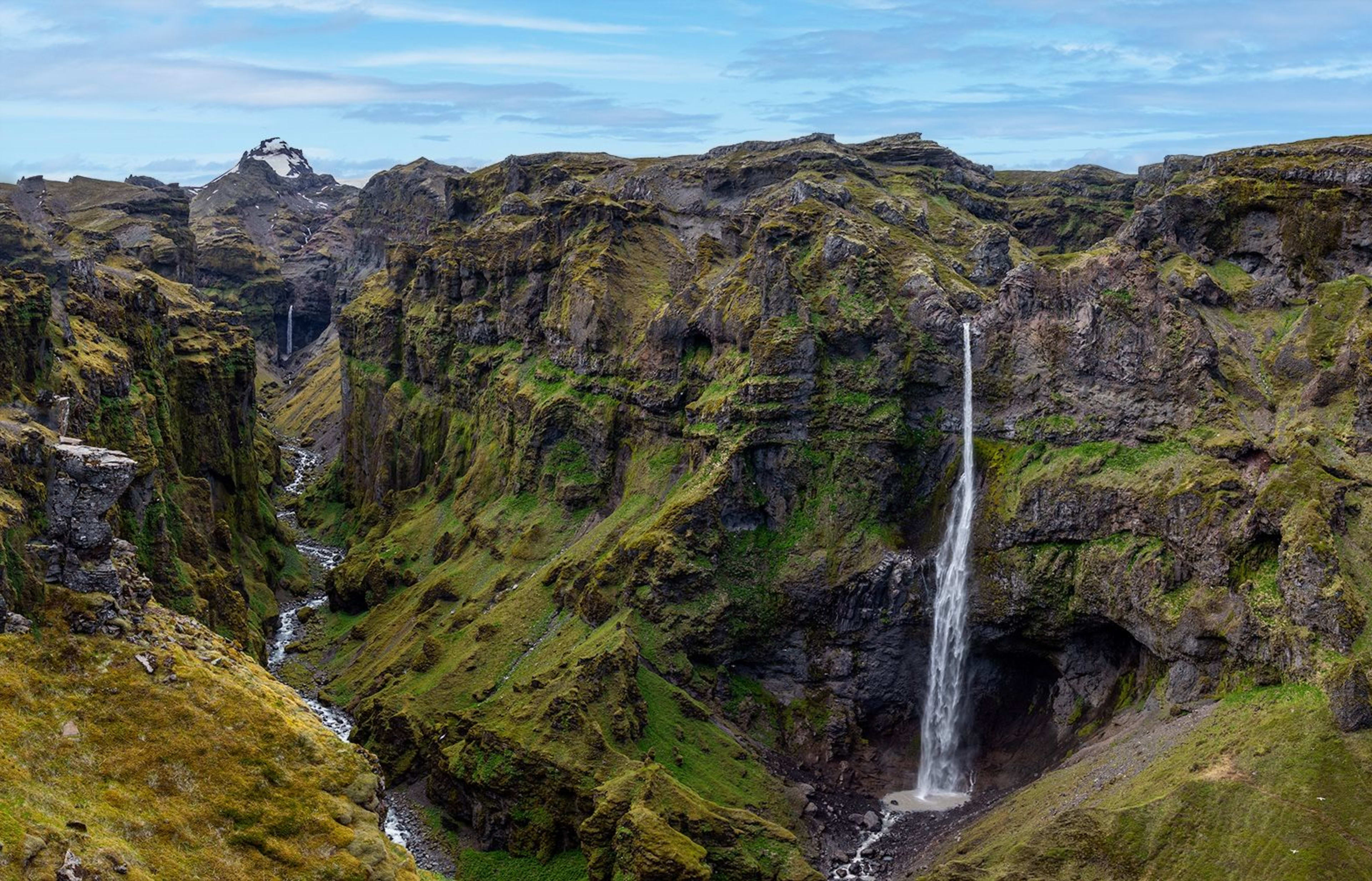 Mulagljufur canyon with river and waterfall