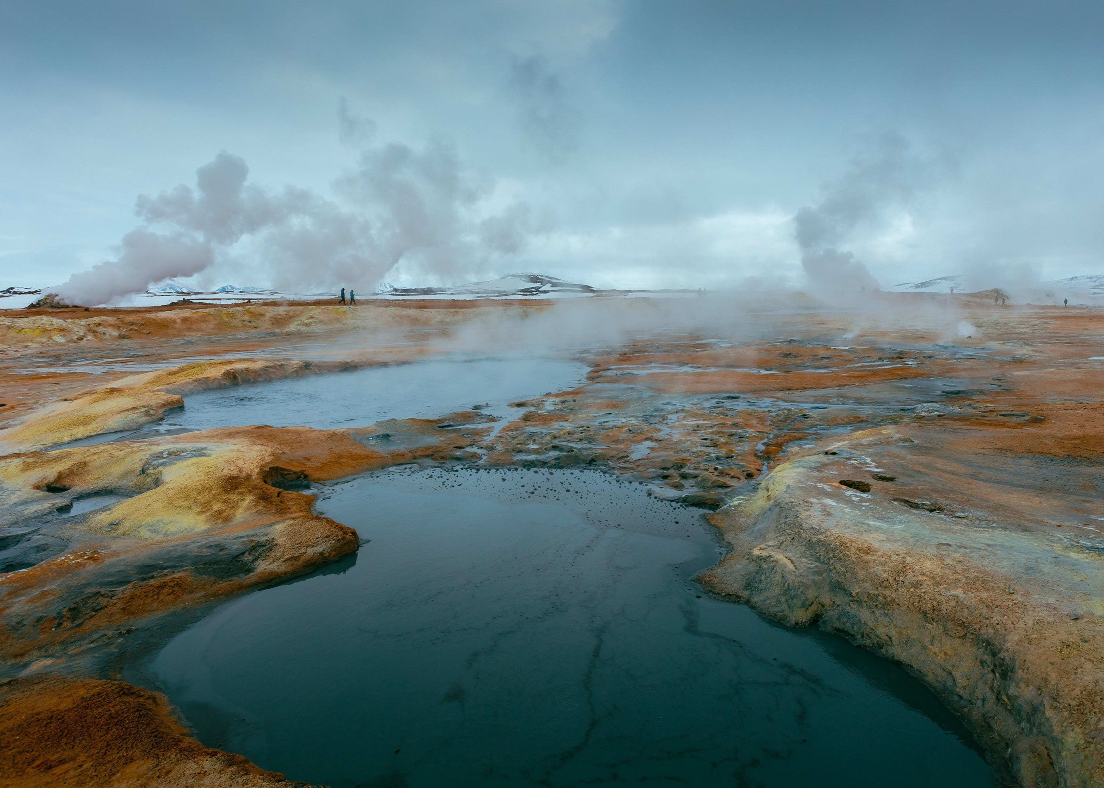 lake myvatn with steam