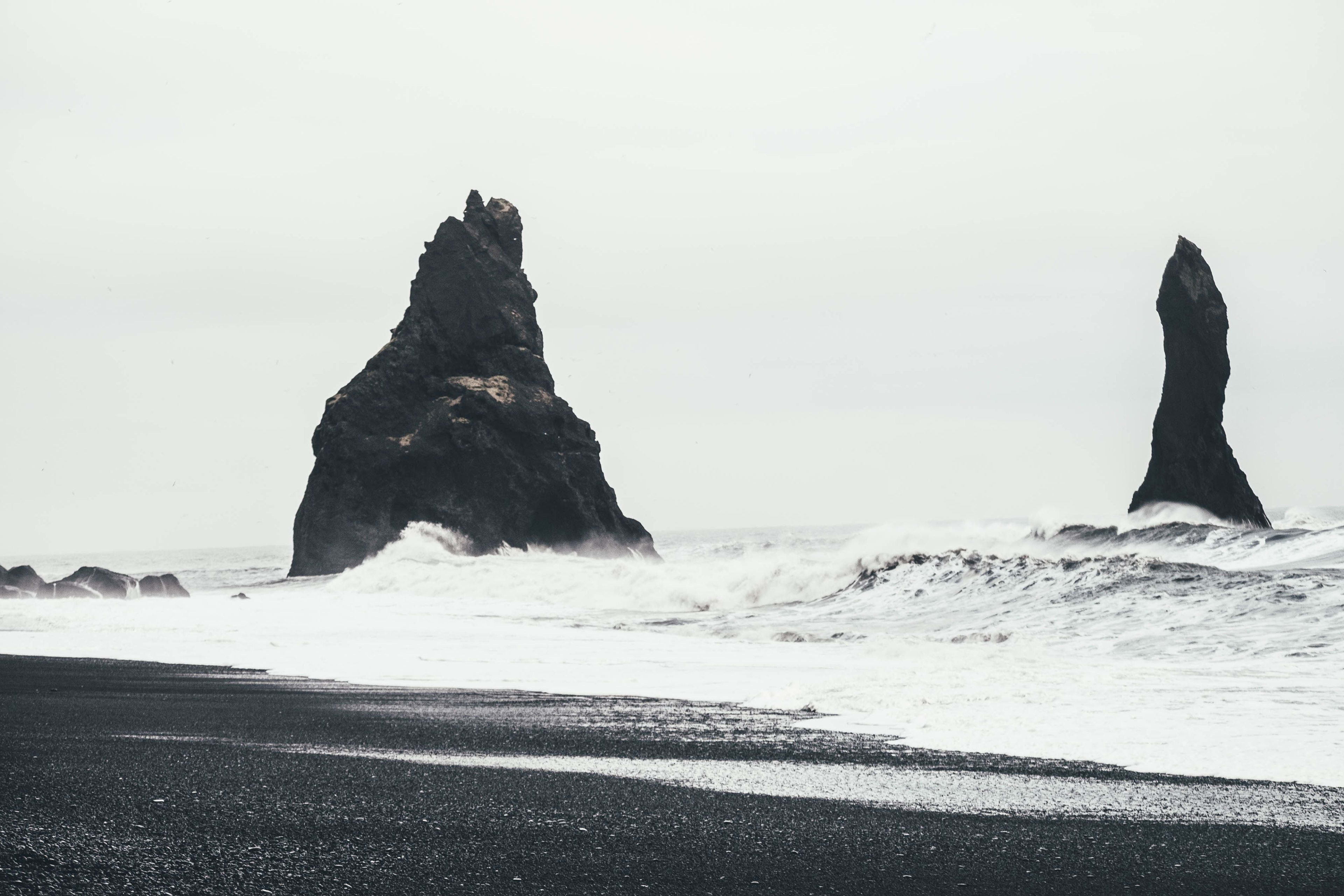 Reynisdrangar with great sea waves