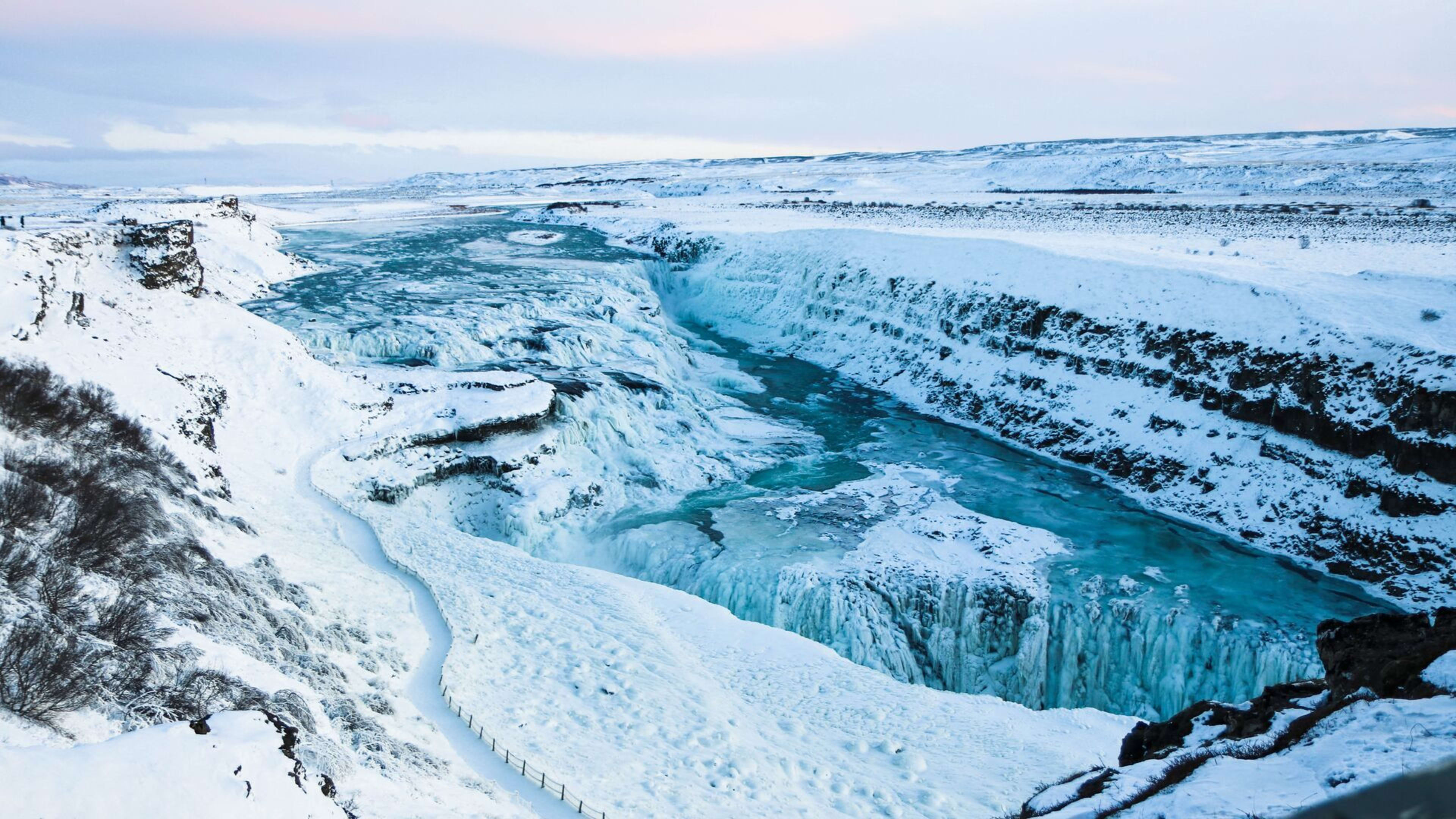 Snowy gullfoss in winter