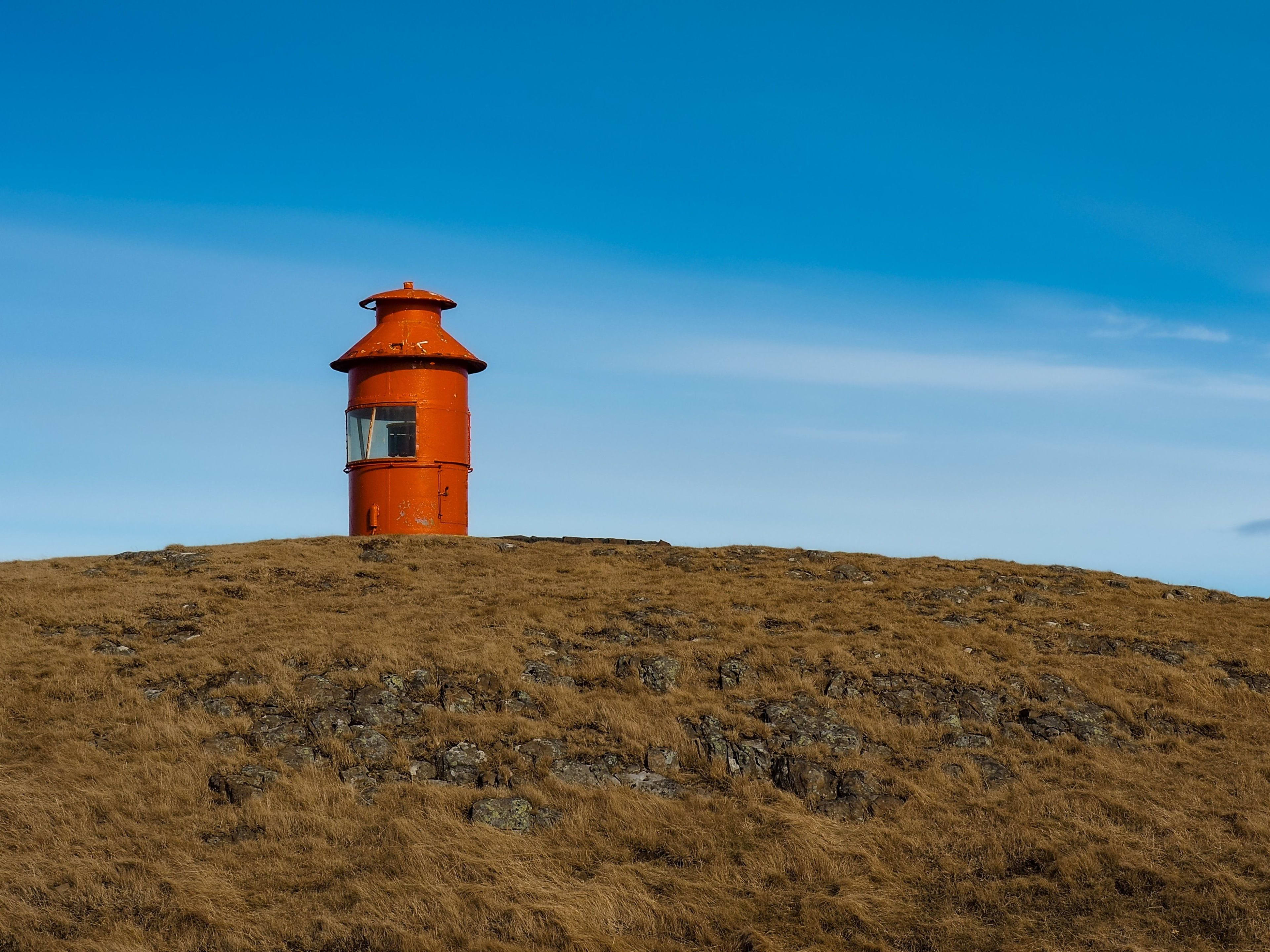 red beacon tower in Stykkisholmur