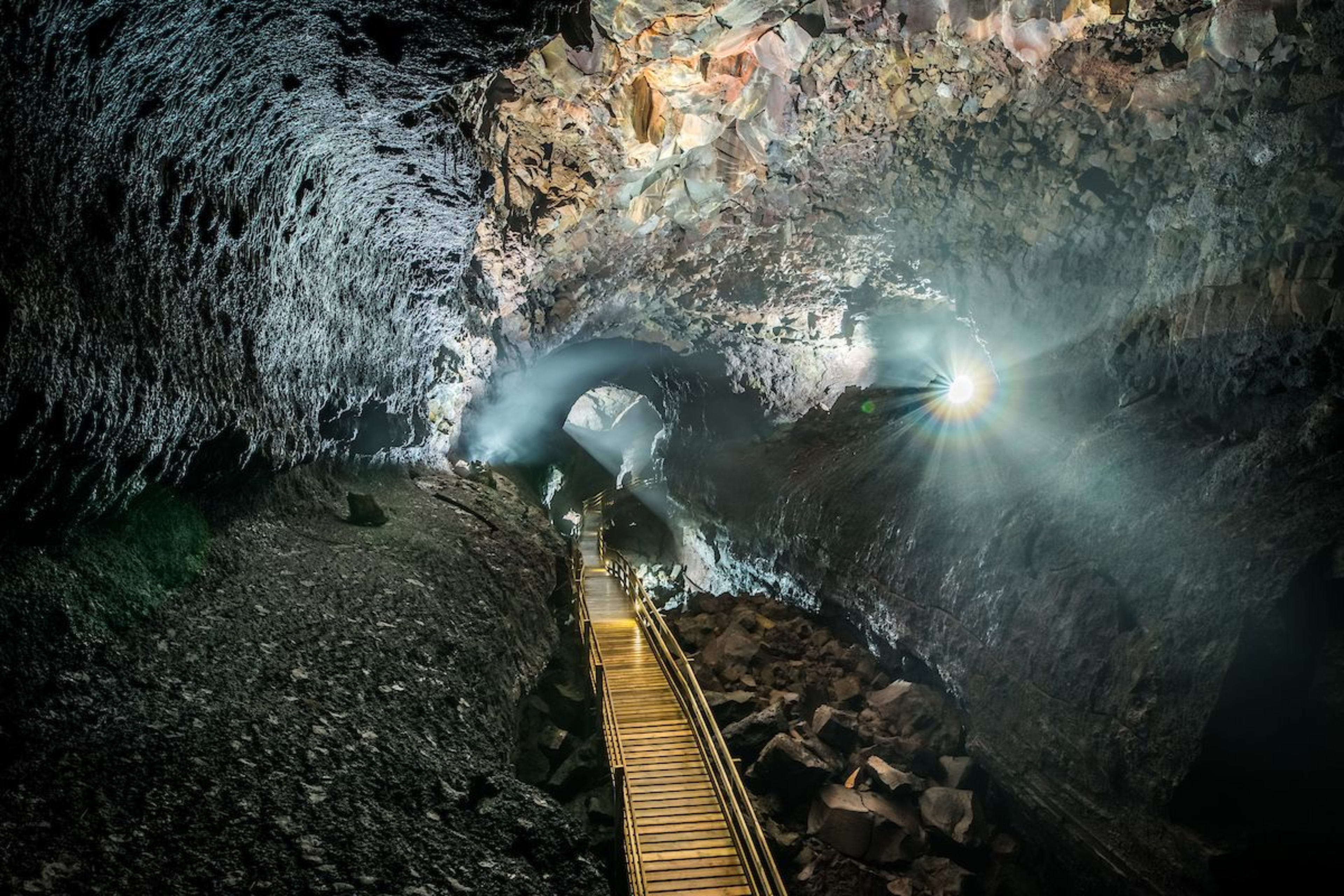 inside of the vidgelmir lava cave