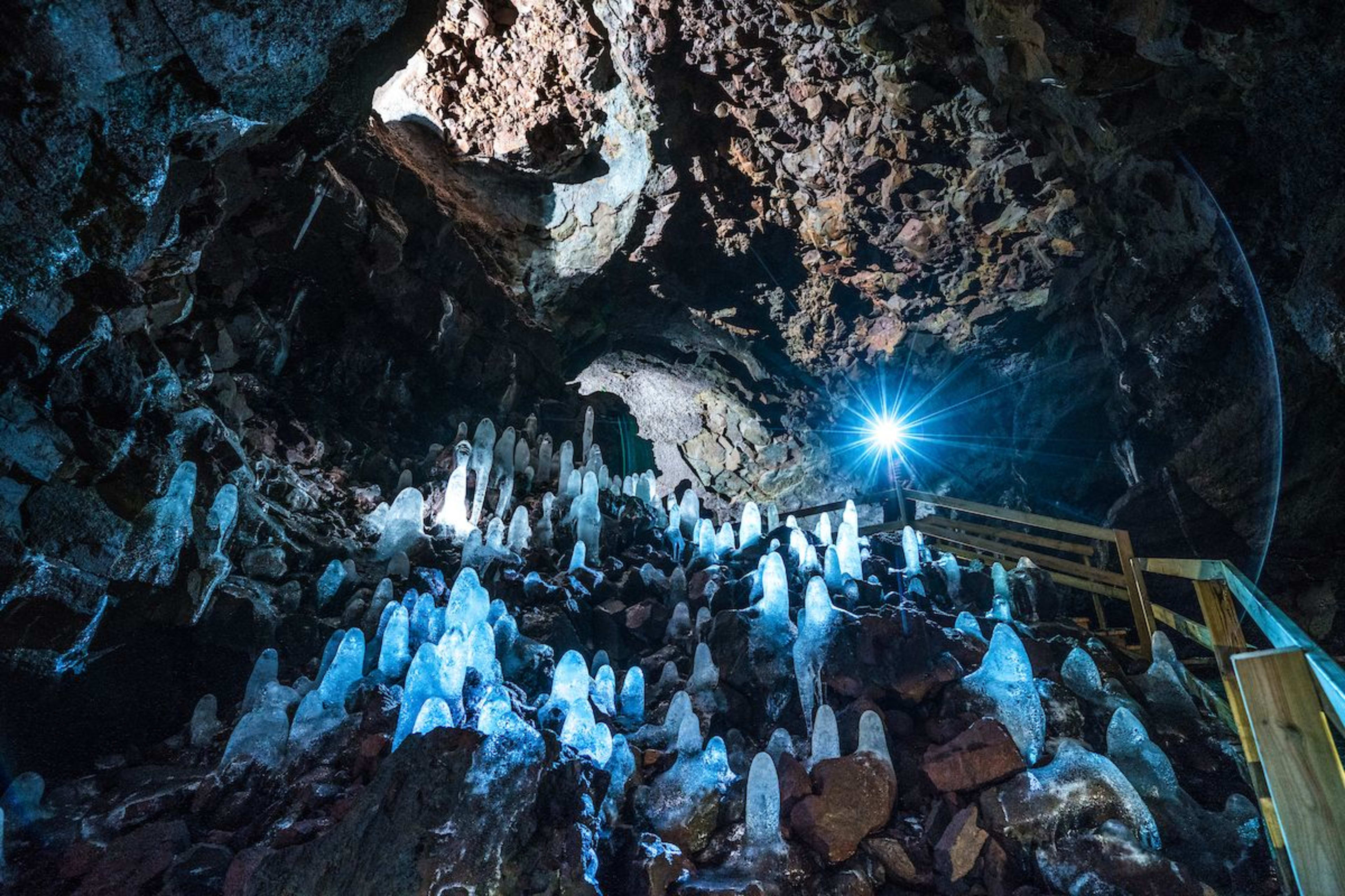 stalactites and stalagmites in the vidgelmir cave