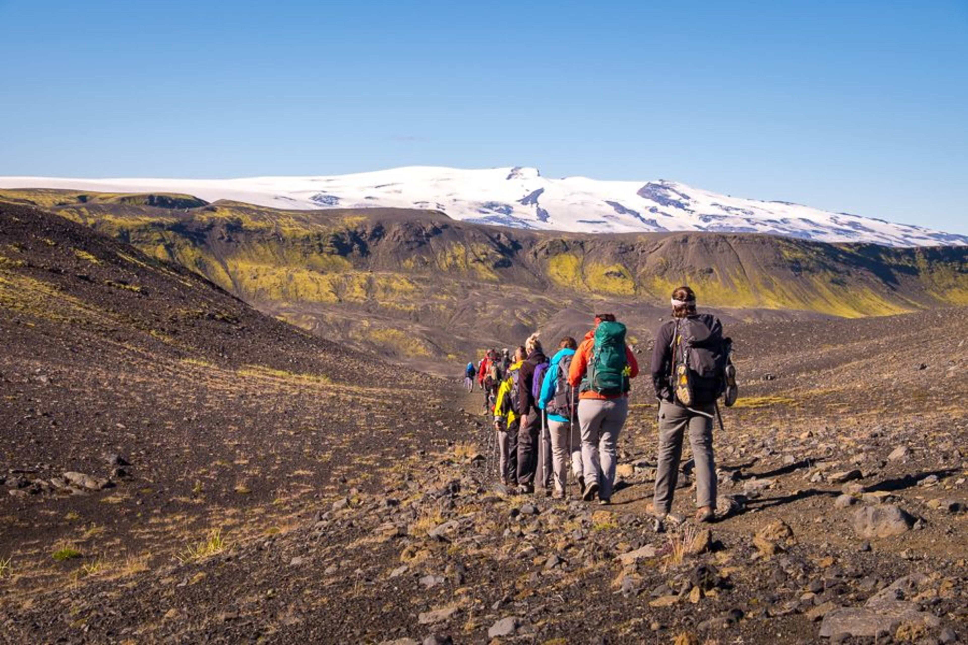 people trekking in iceland