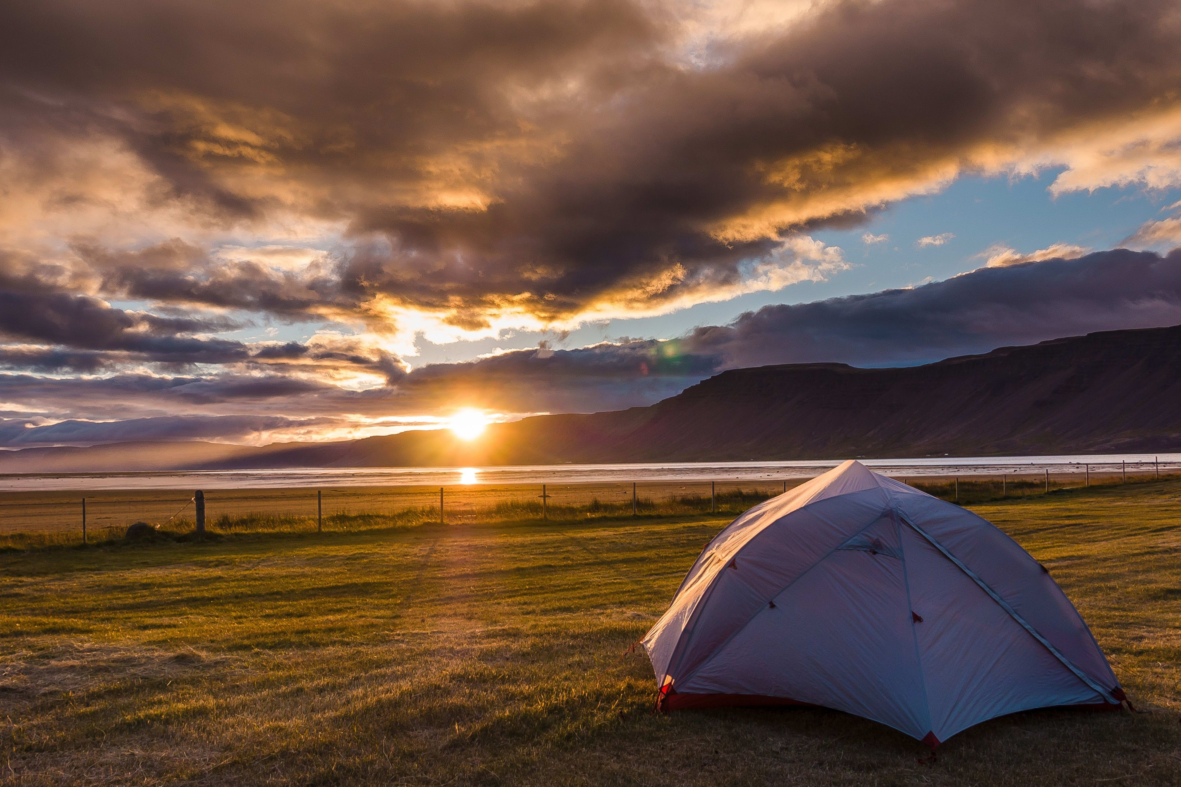camping in iceland at sunset