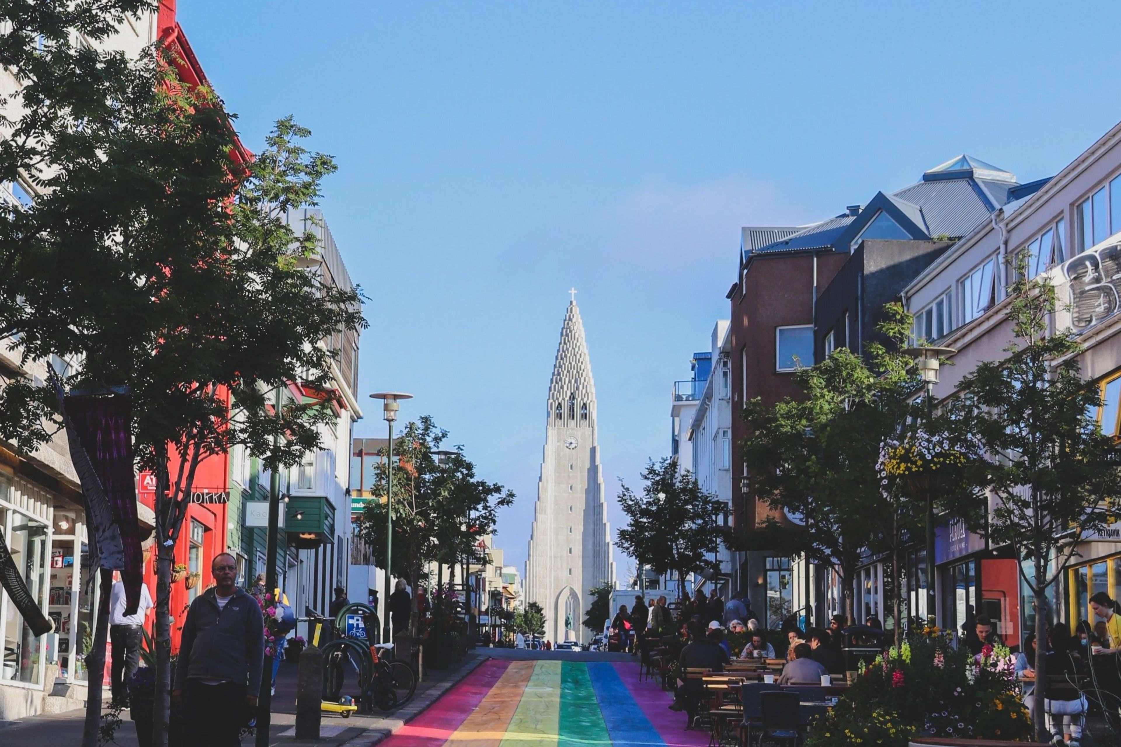 reykjavik rainbow street and church
