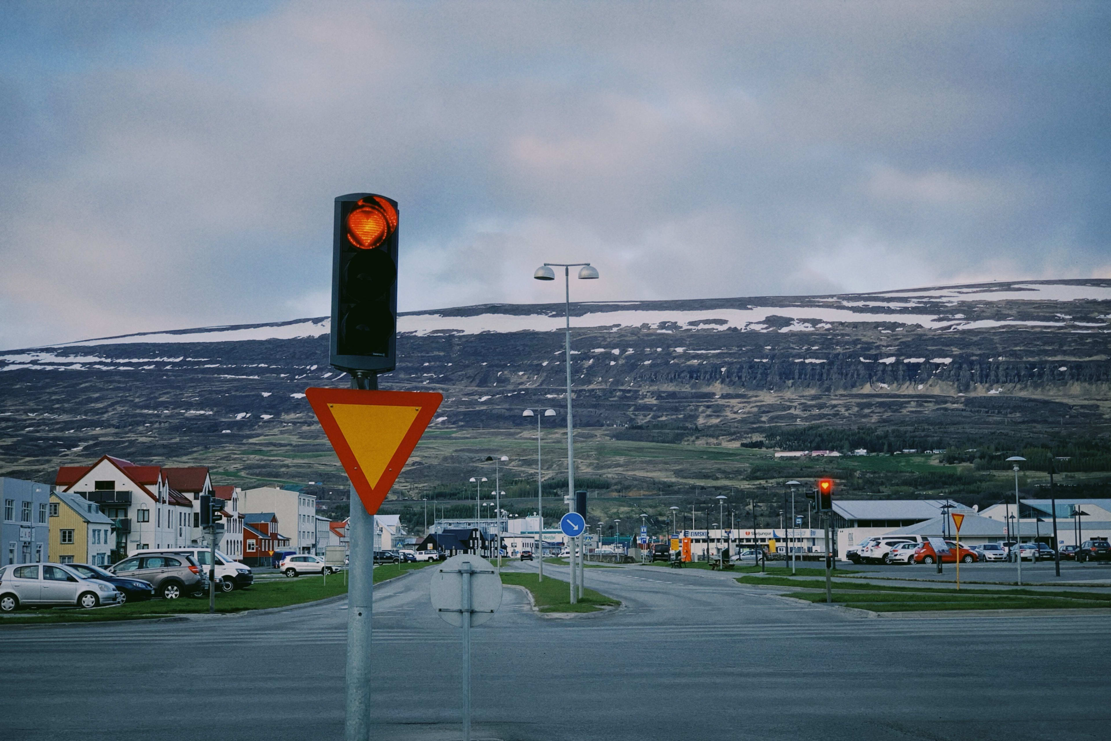 akureyri city with red lights