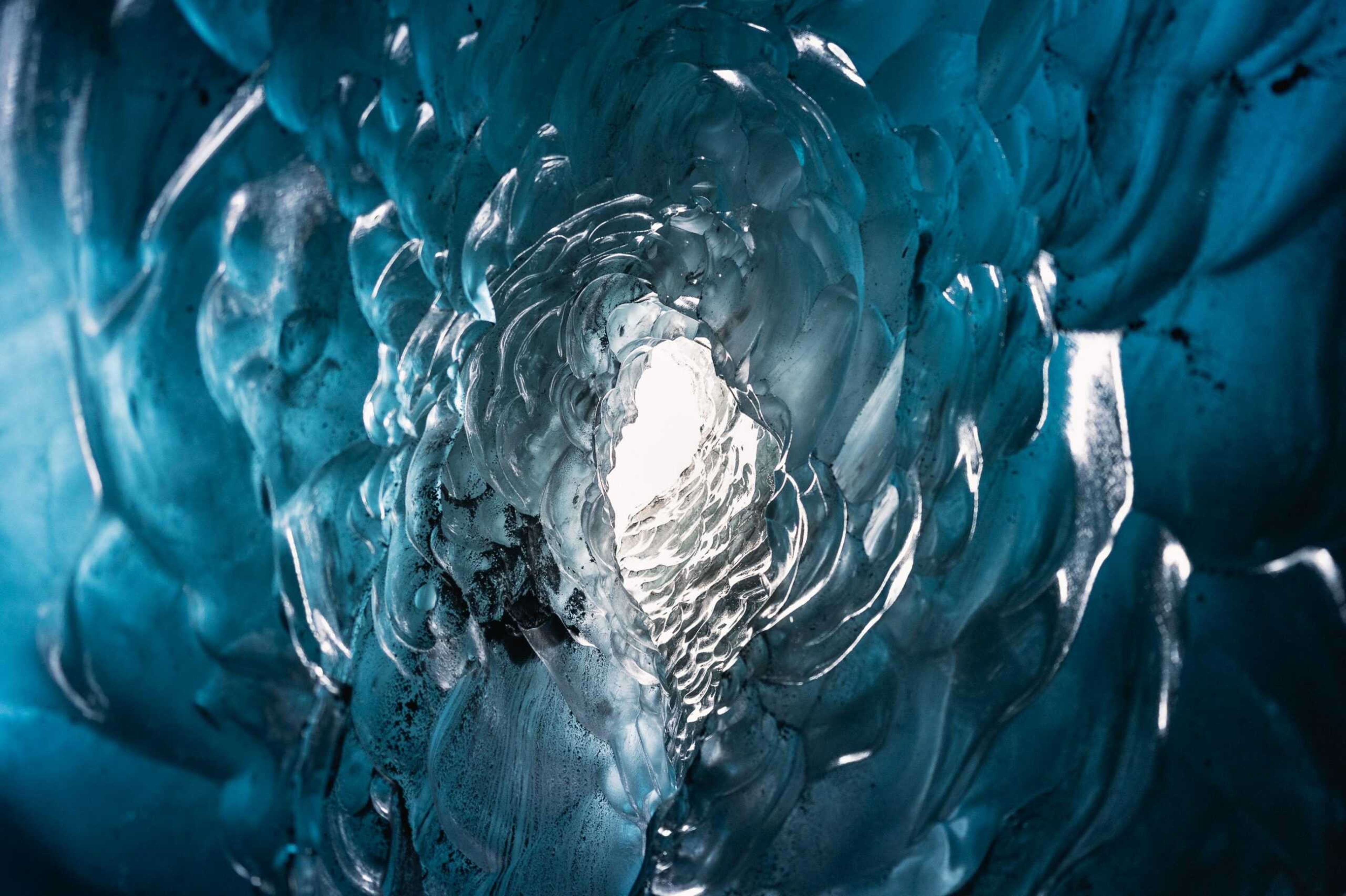ice wall patterns of blue ice cave