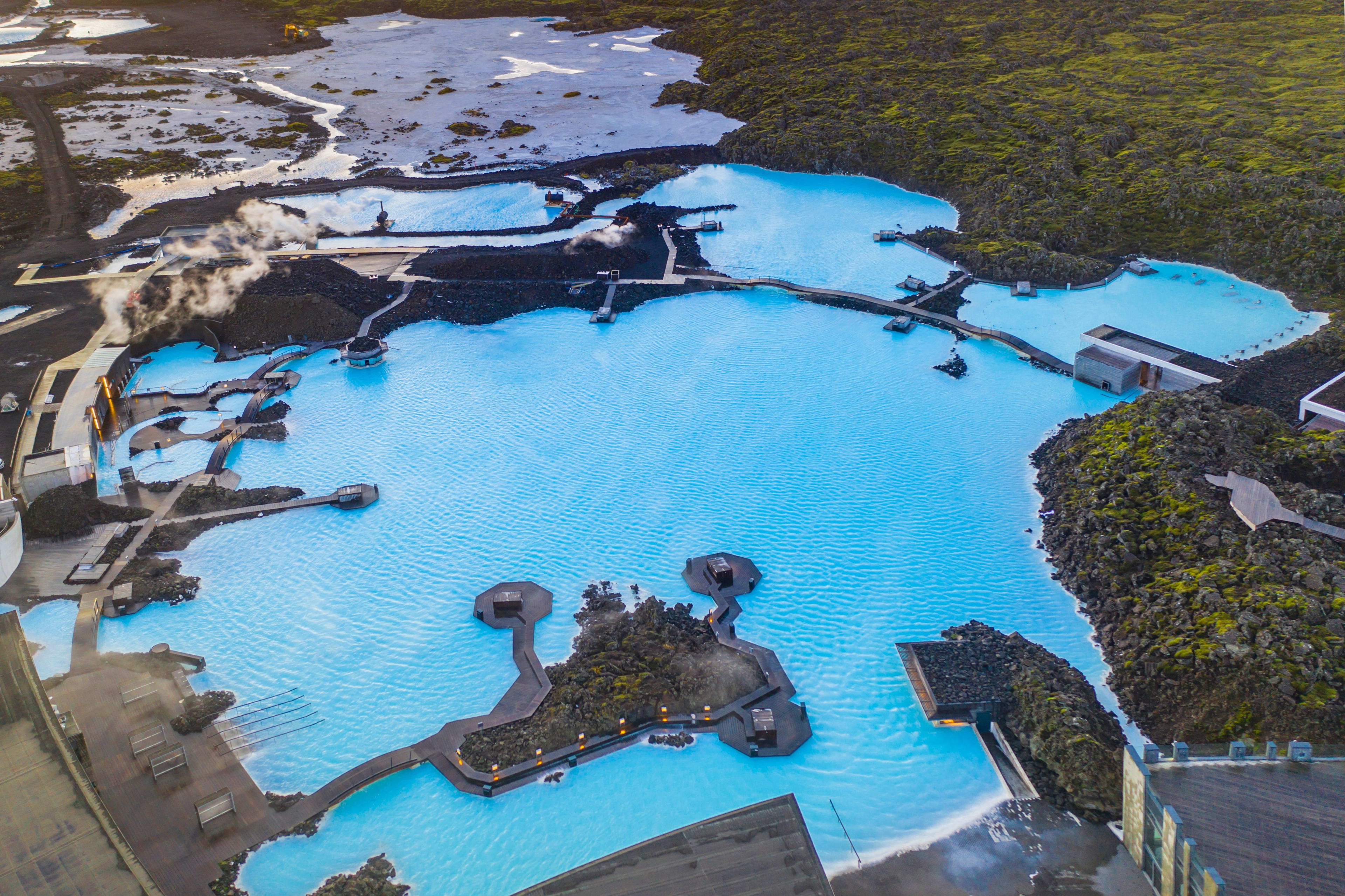 full view of blue lagoon by drone