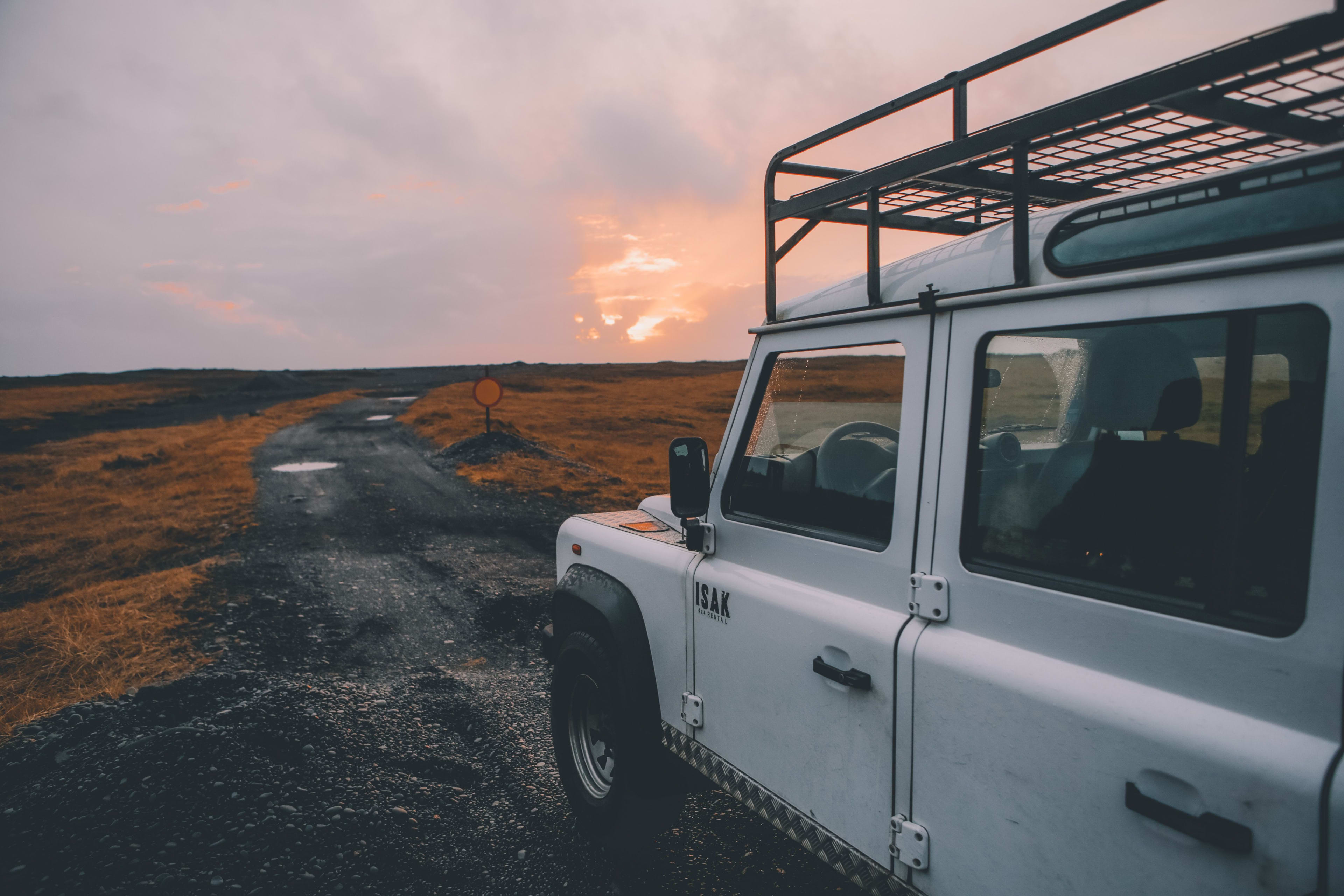 driving at sunset