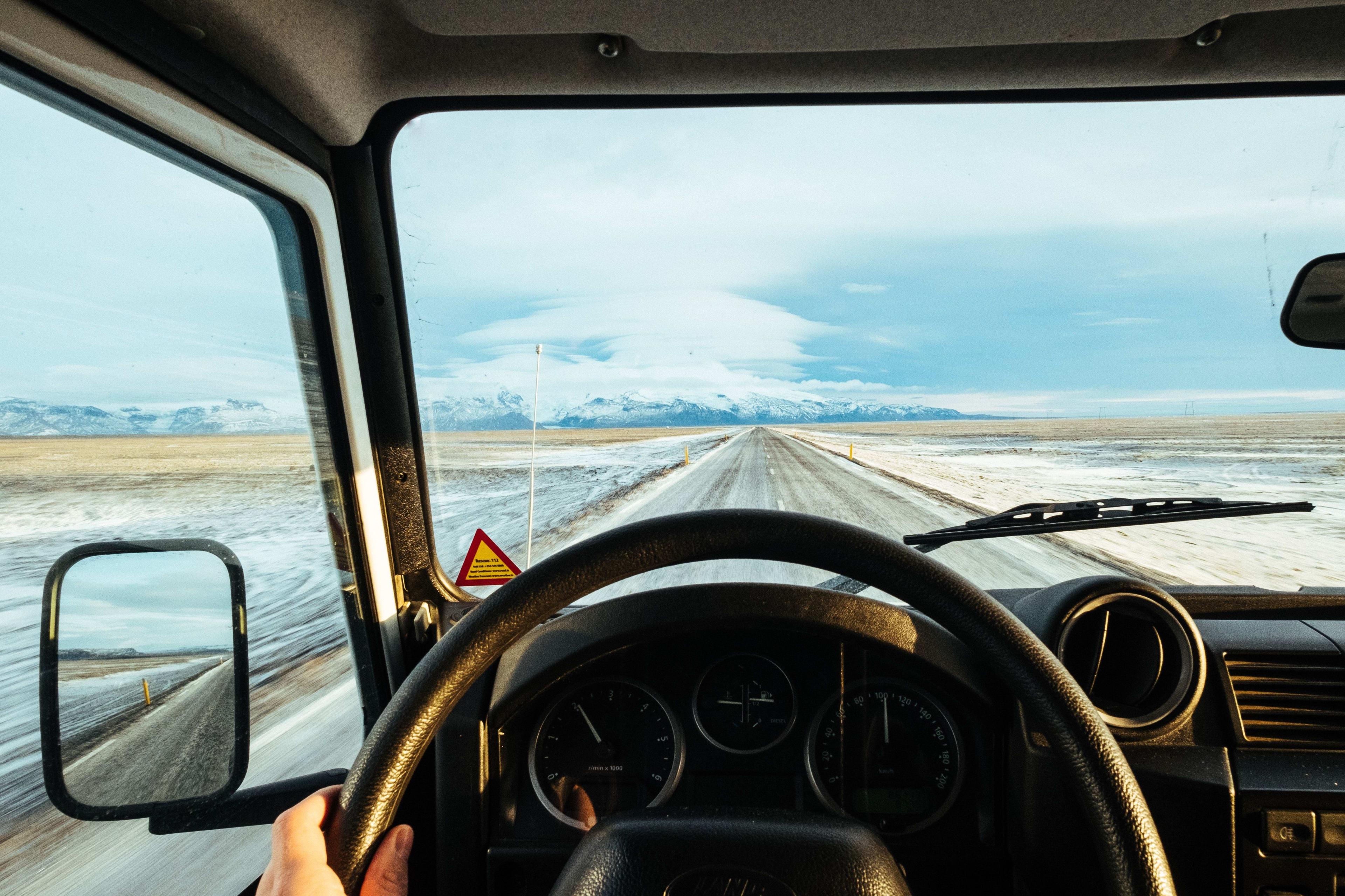 front view of iceland winter driving