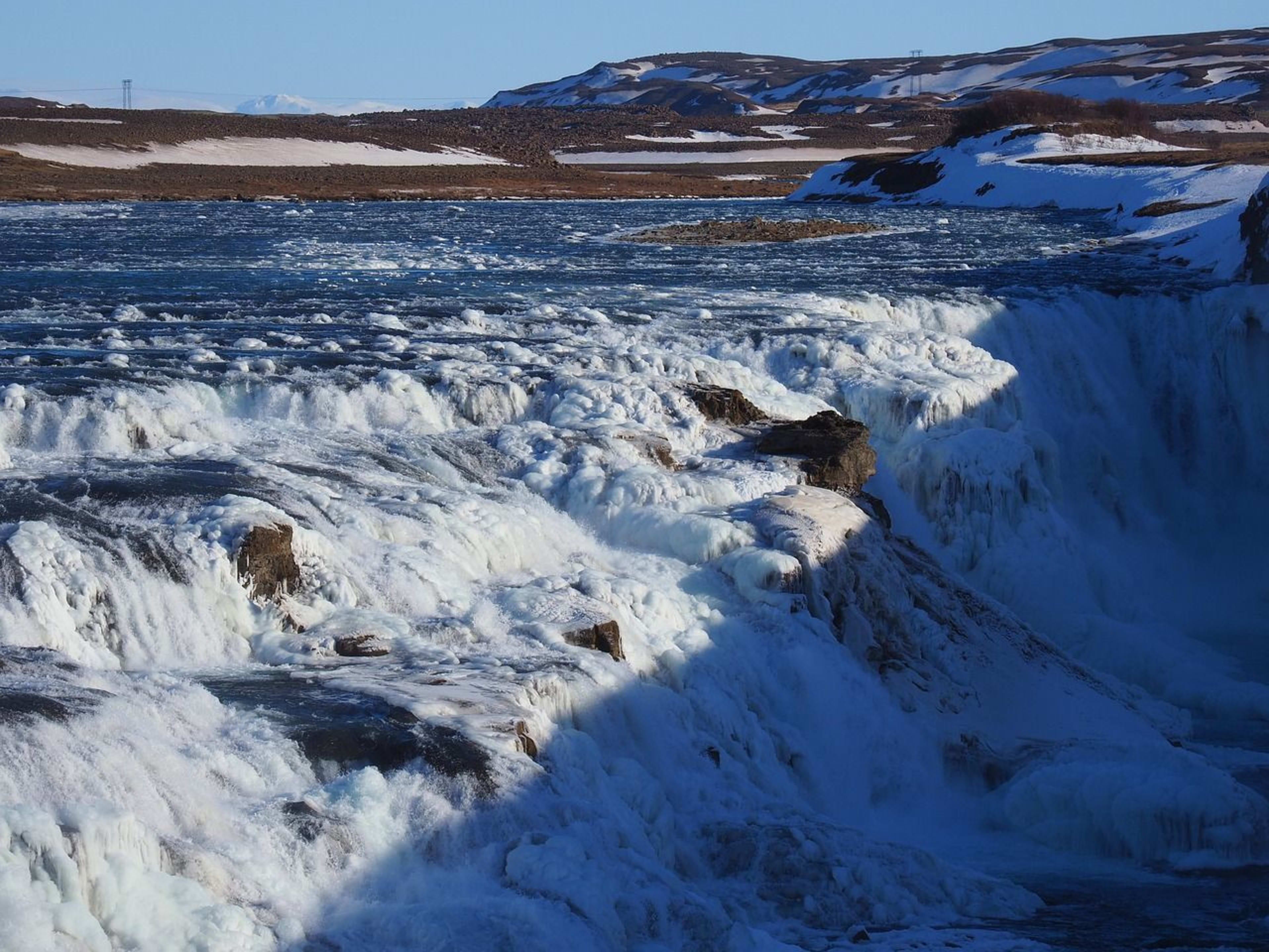 gullfoss water stream in winter iceland
