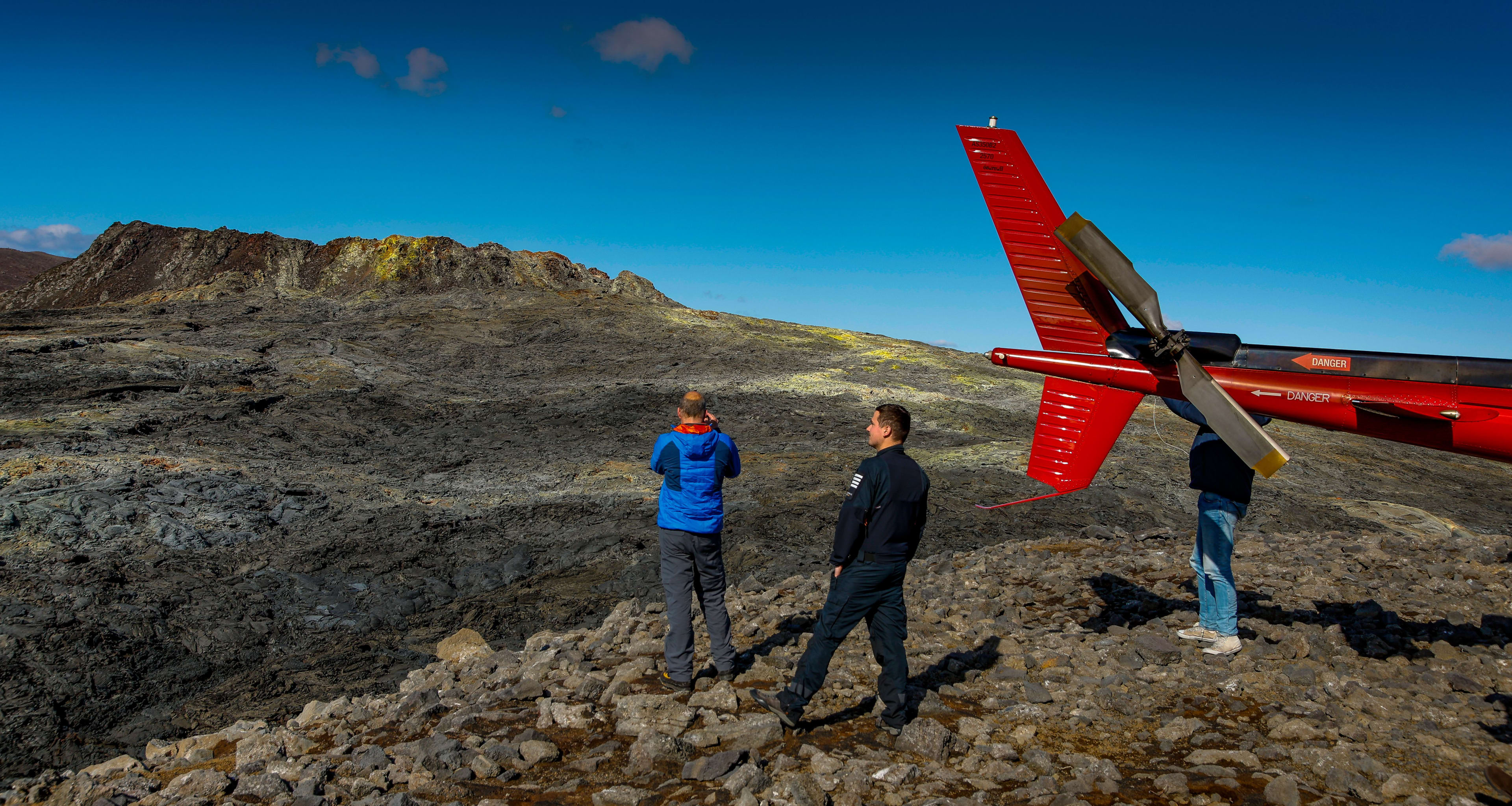 helicopter landing in lava fields