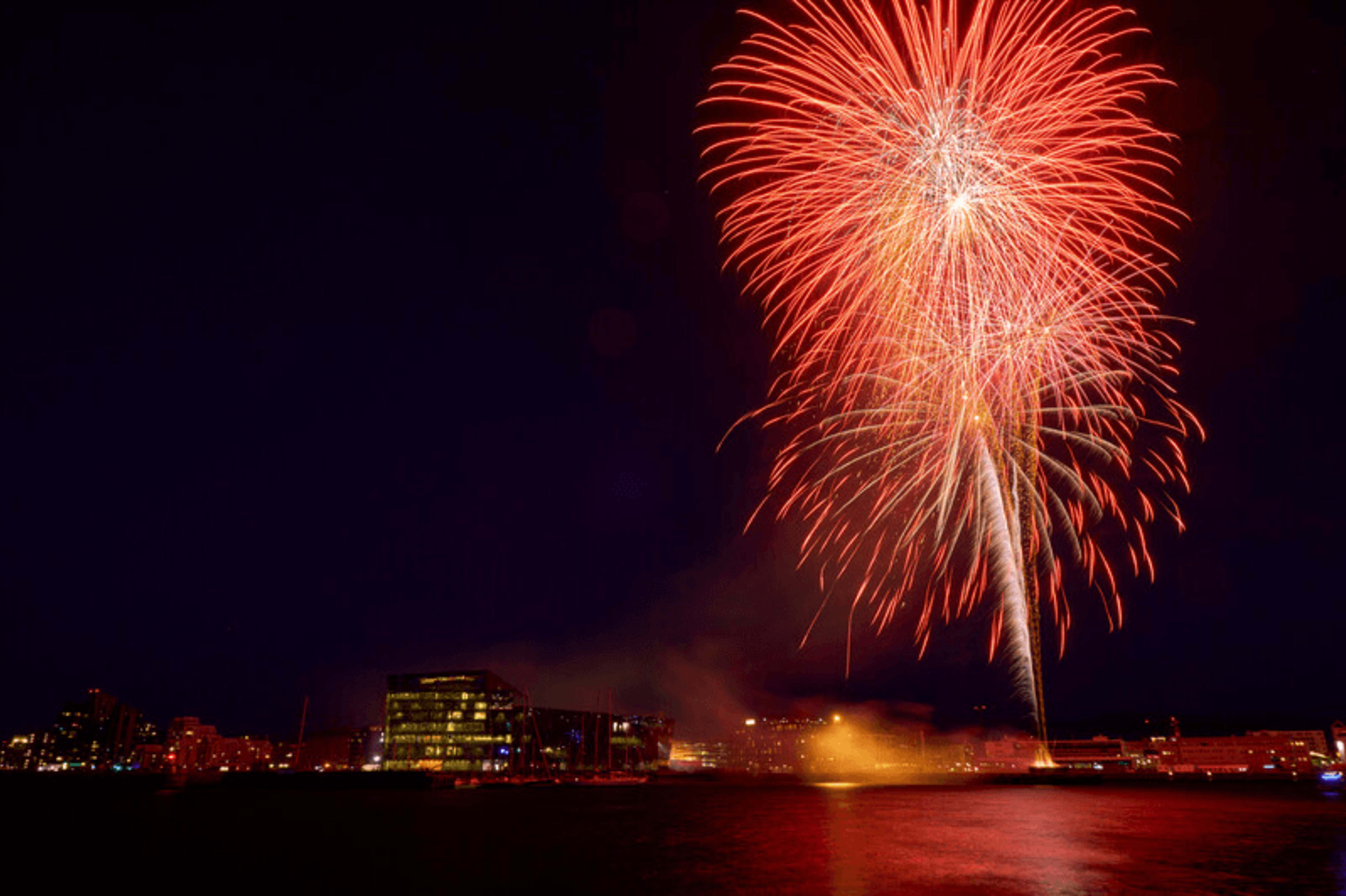 red fireworks in reykjavik