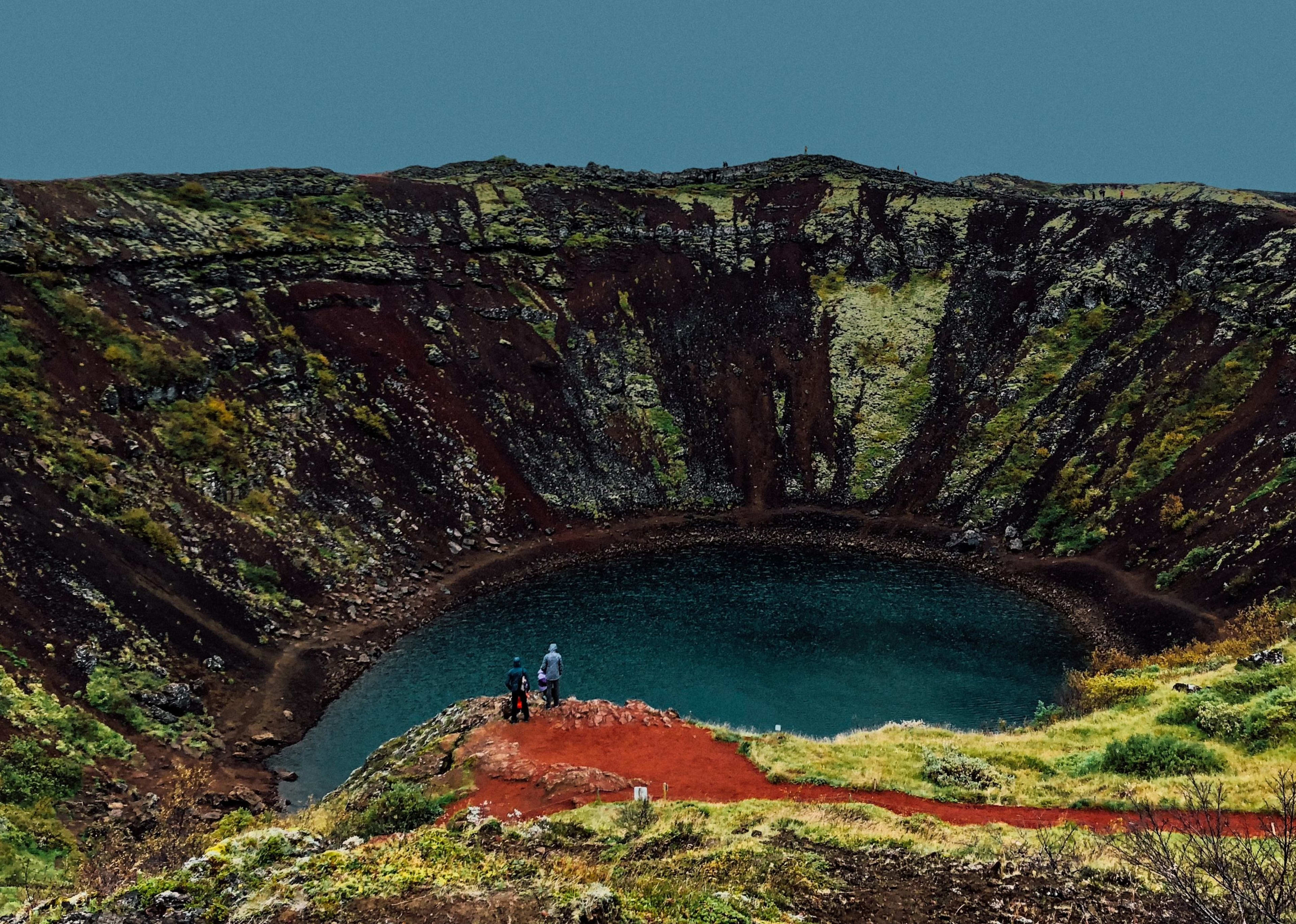 people visiting kerid crater lake