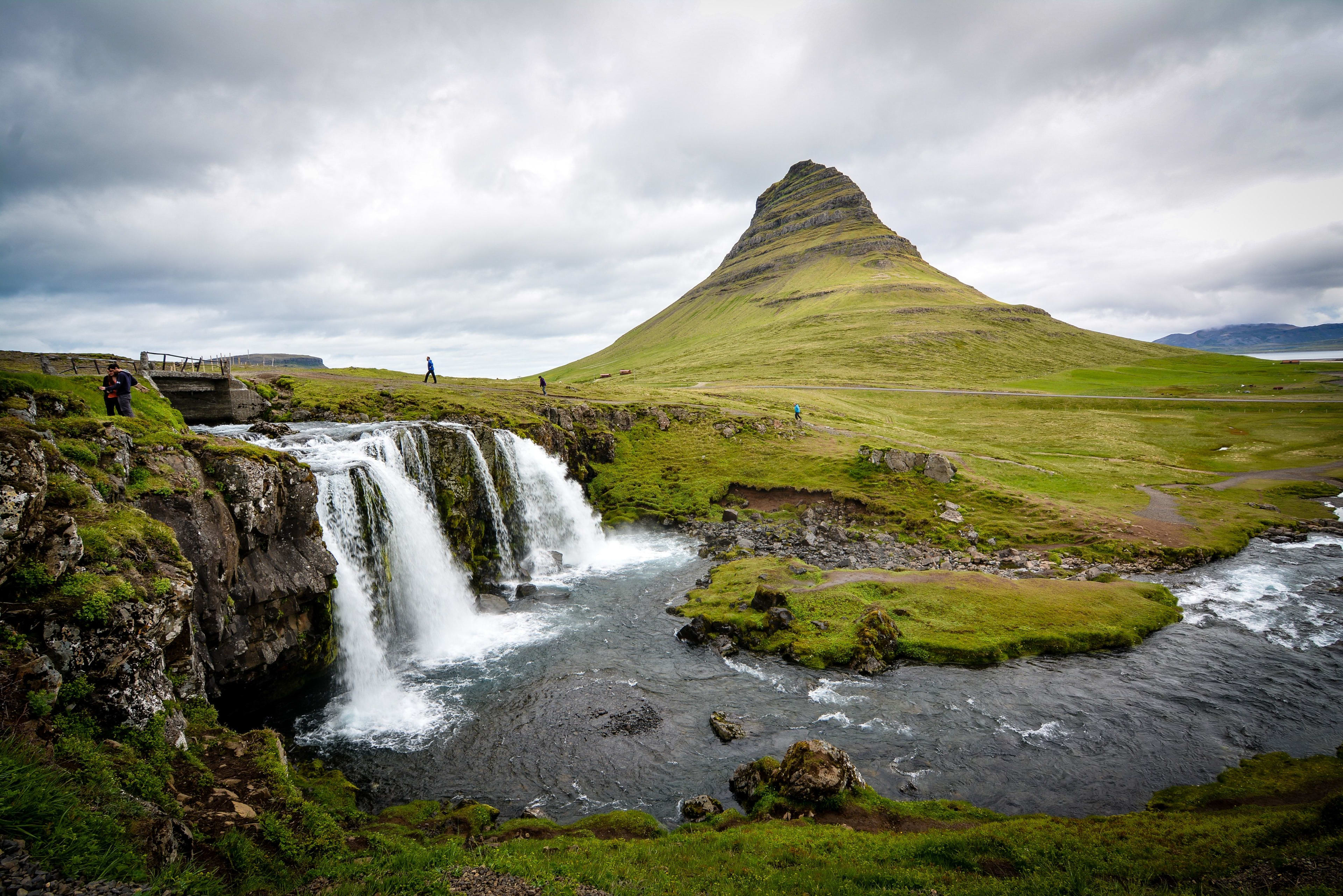 kirkjufell with kirkjufellsfoss in summer
