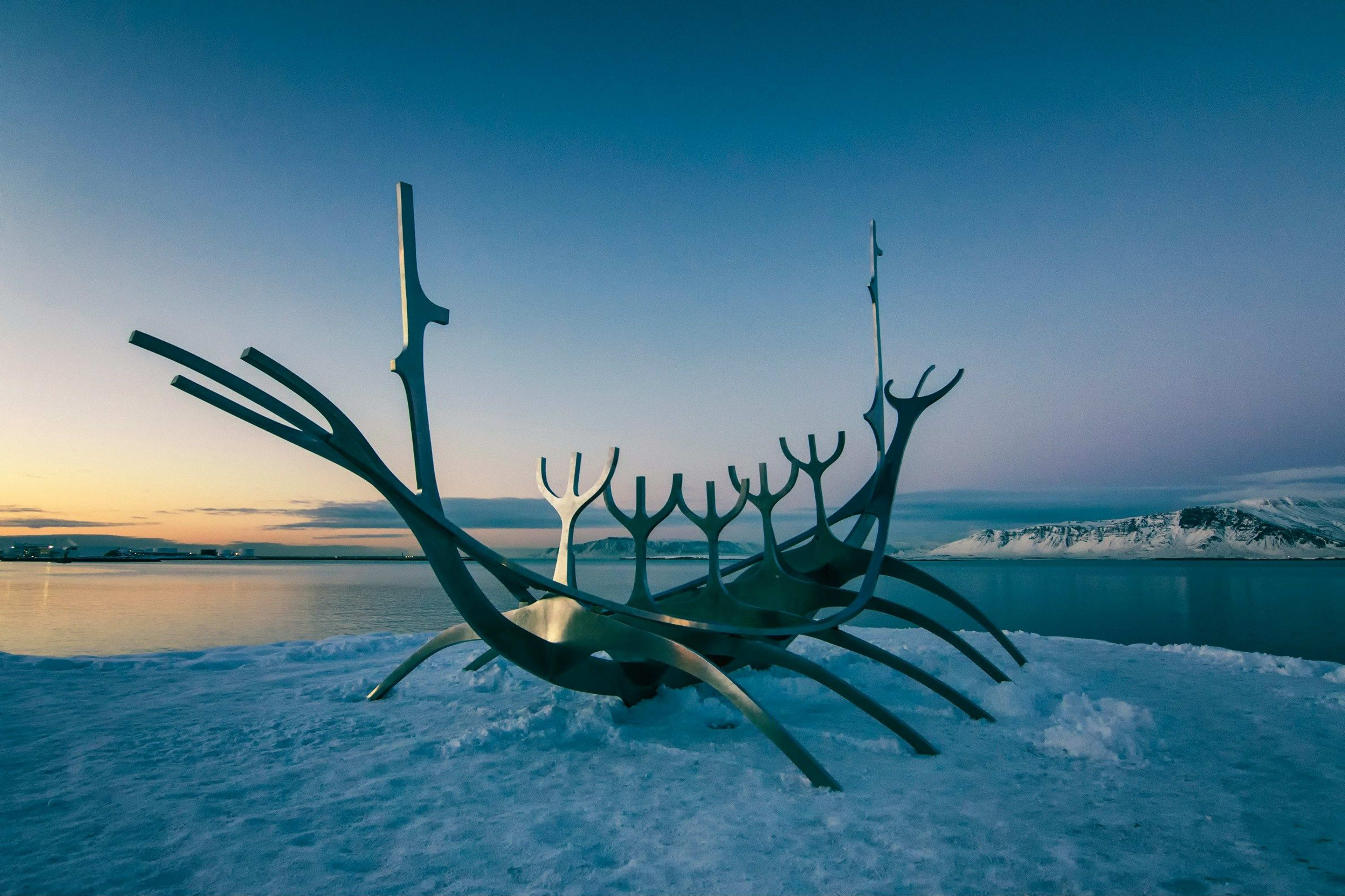 sun voyager sculpture in winter reykjavik