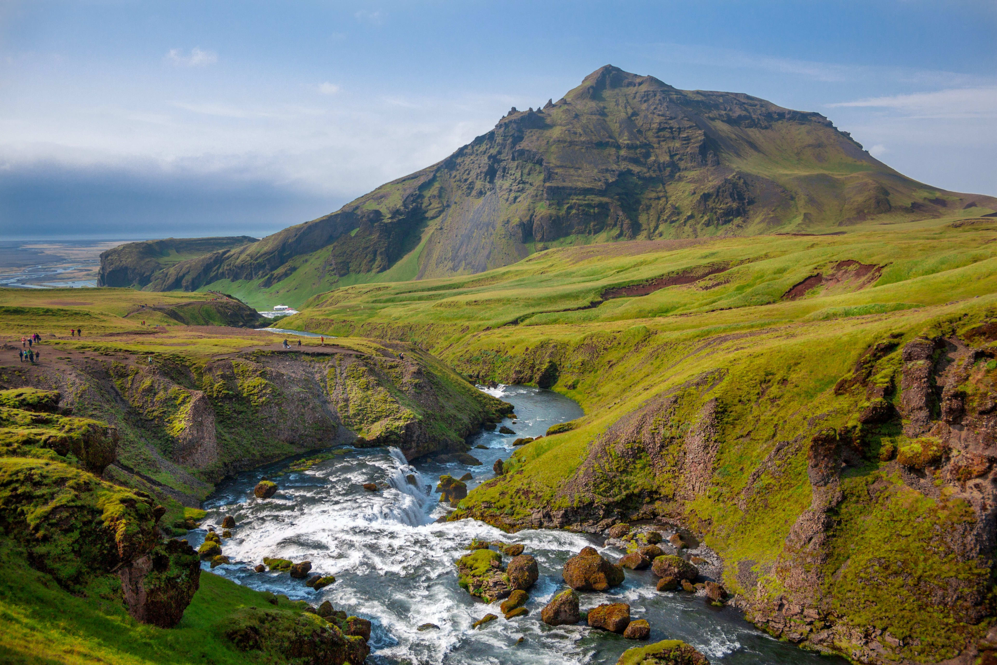 iceland nature landscape with mountains and river