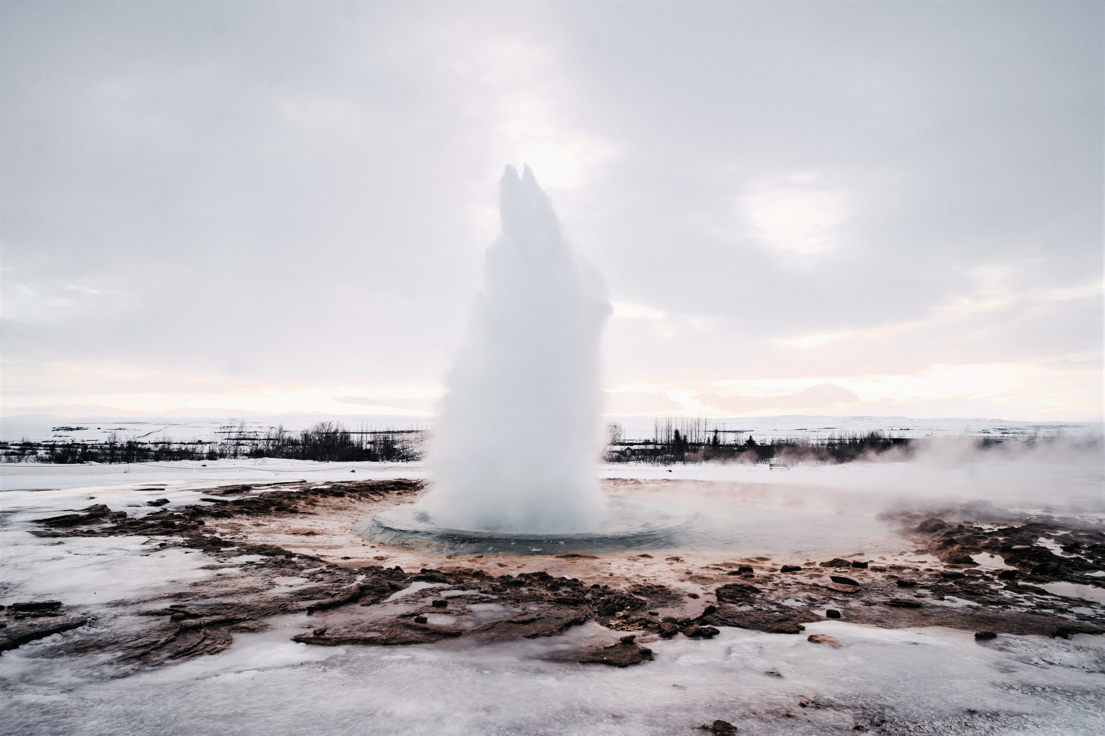 strokkur eruption in winter