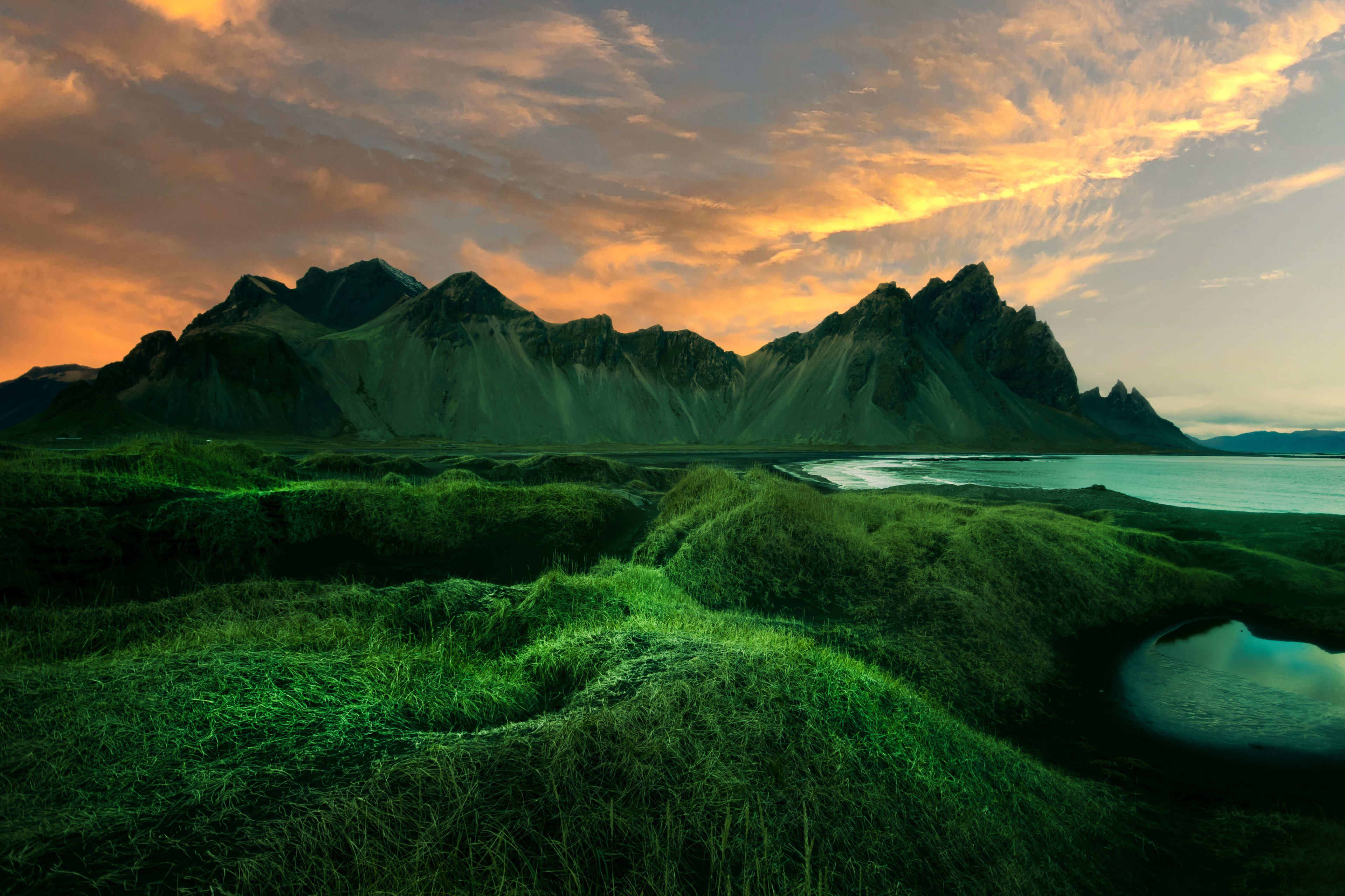 green vestrahorn under sunset glow