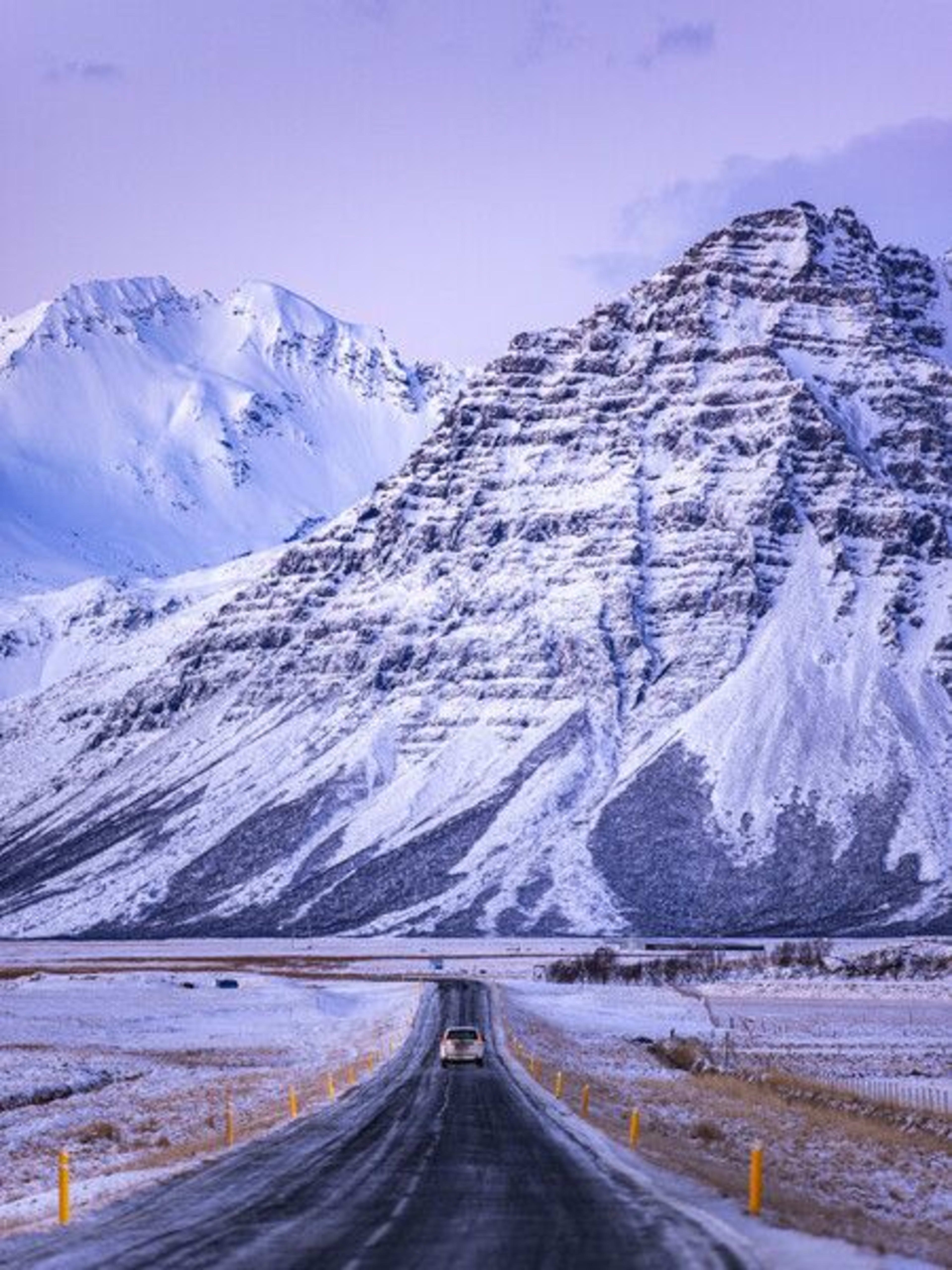 iceland winter road toward glacier