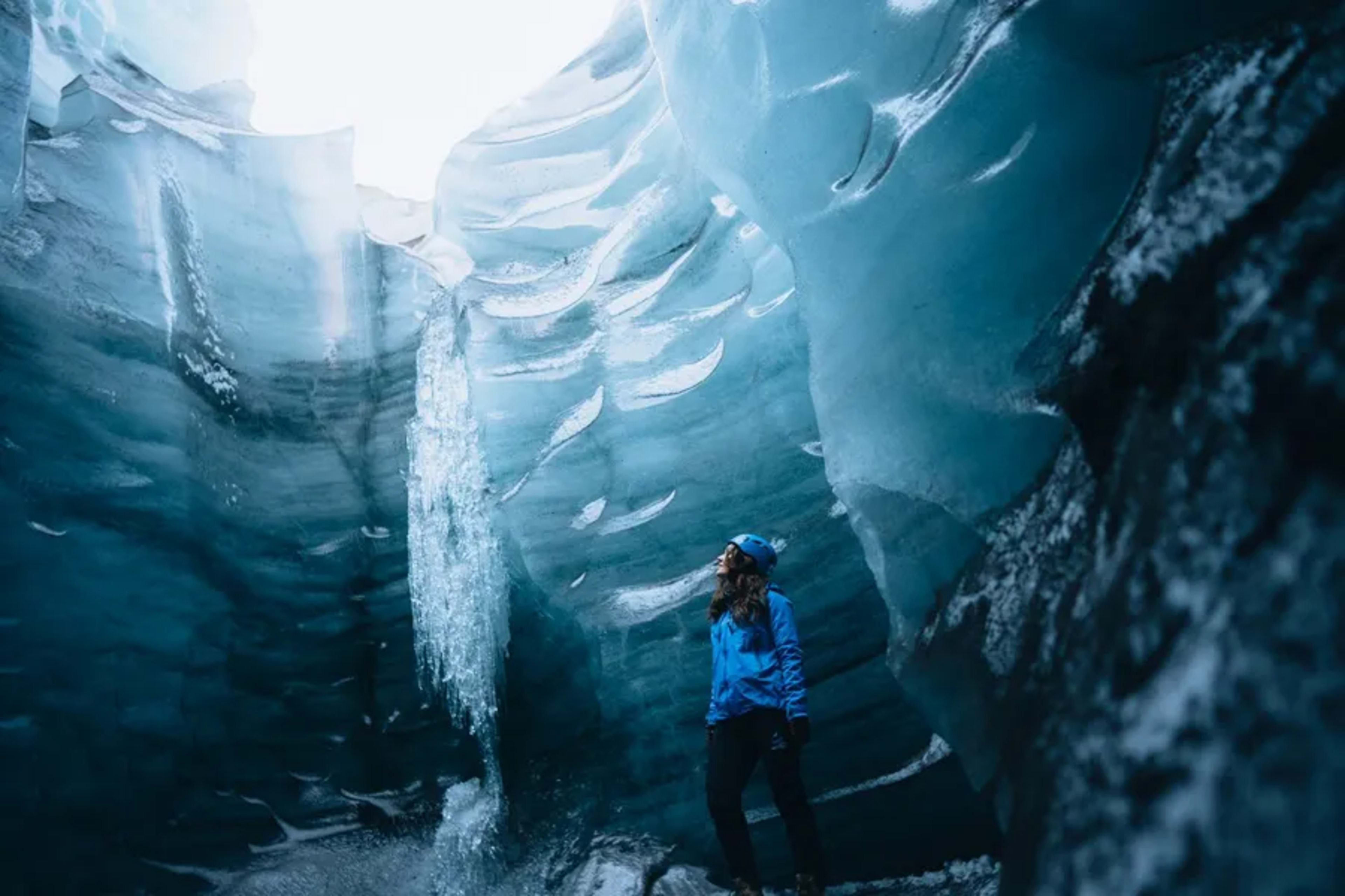 woman in katla ice cave iceland